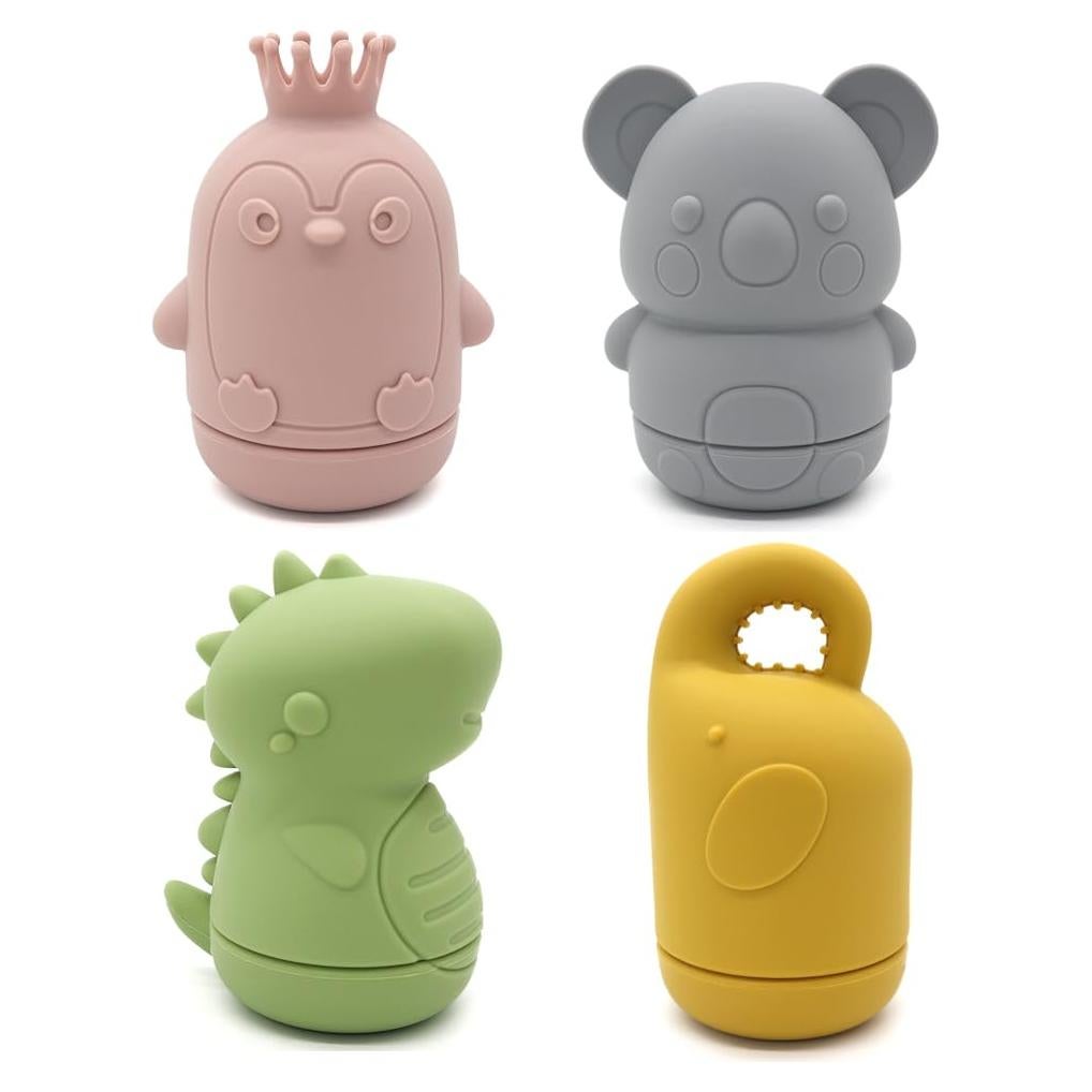 Juguetes de baño de silicona Ginbear para bebés - 4 piezas Dino