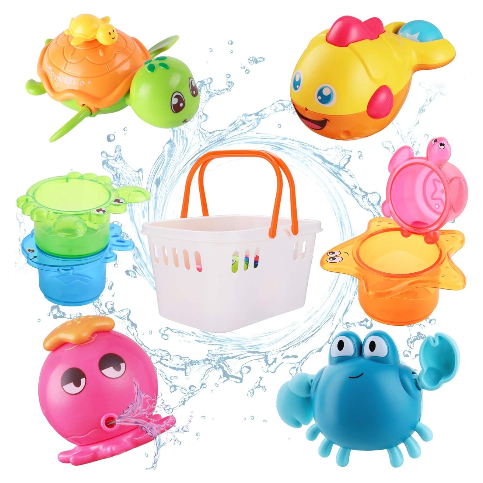 Juguetes de Baño iPlay, iLearn 8 Piezas con Organizador