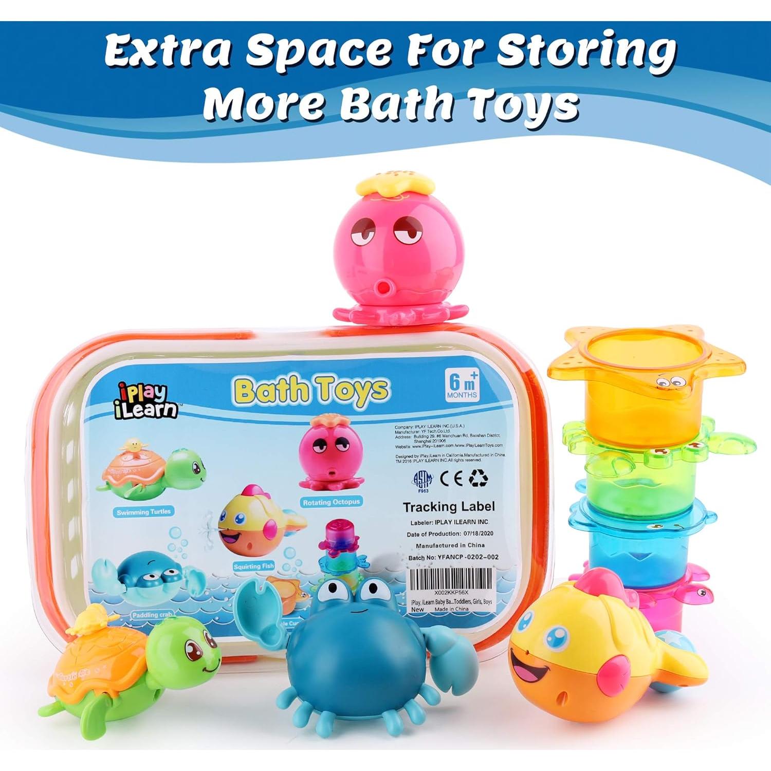 Juguetes de Baño iPlay, iLearn 8 Piezas con Organizador