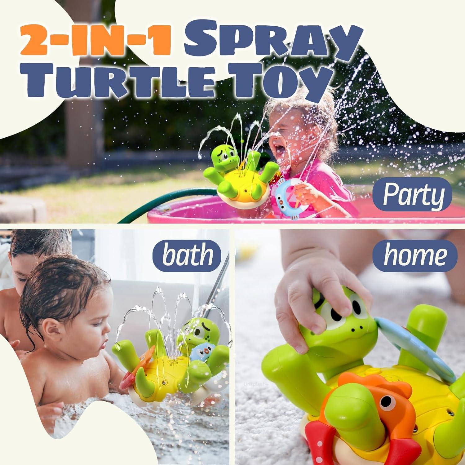 Sizobi Baby Bath Toys, Rechargeable Turtle Bath Toy Sprinkler for Toddler with 5 Rings, Bathtub Fountain Spray Toy, Pool Water Bath Toys for Kids Ages 1-3 Boys Girls Birthday Christmas Gifts