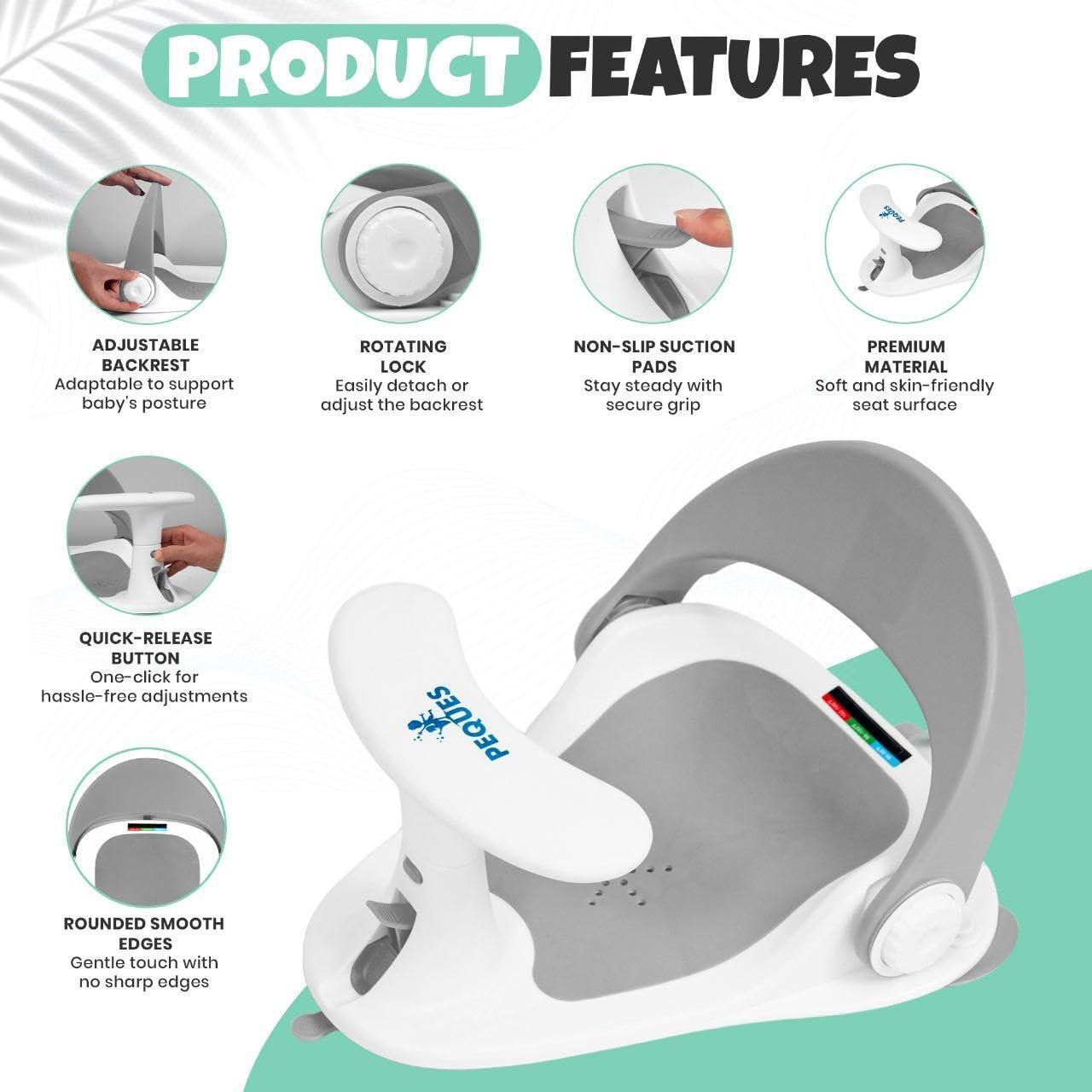 Asiento de Baño Antideslizante para Bebés Gris - 6 Meses en Adelante