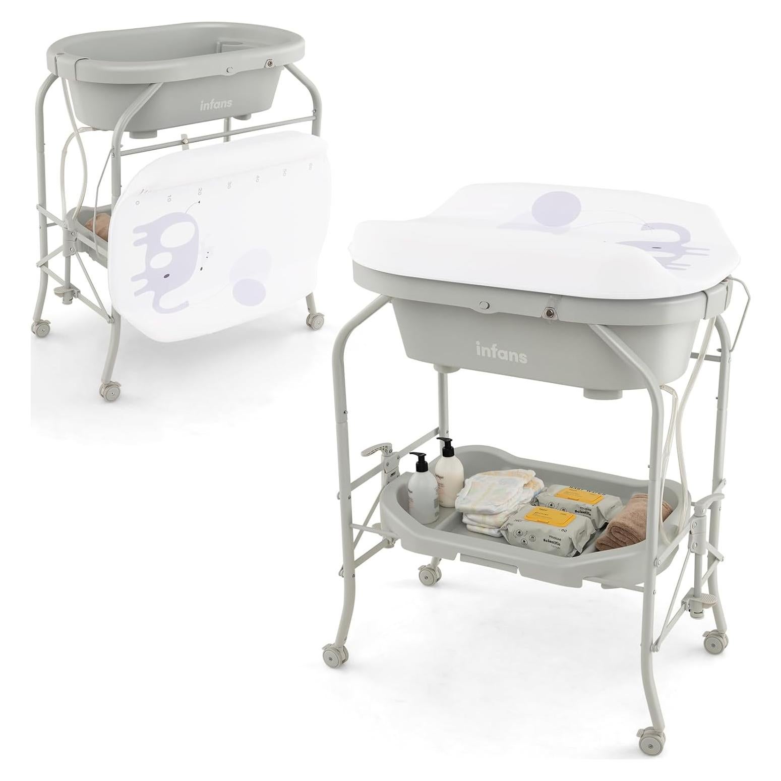 Mesa de Cambio y Baño INFANS 2 en 1 Plegable Gris Claro