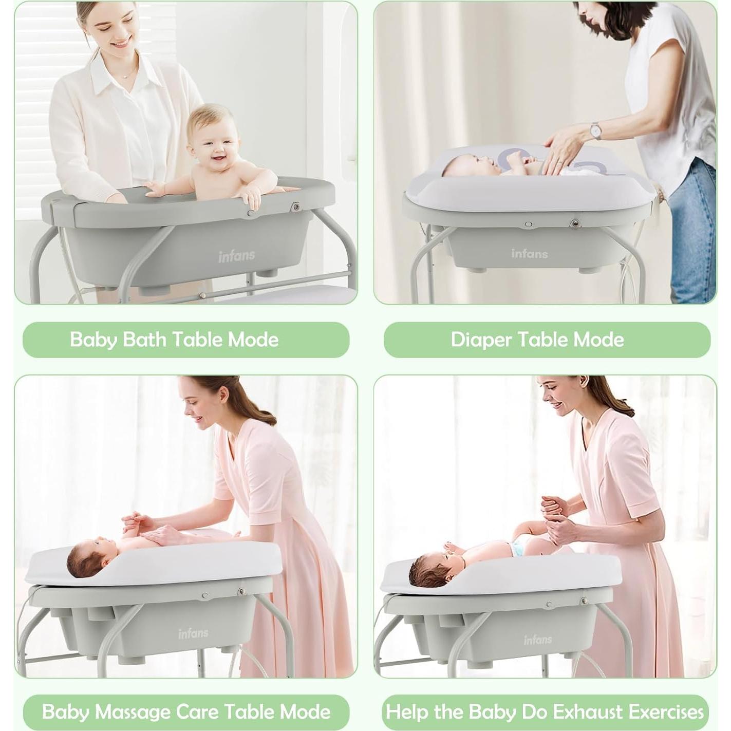 Mesa de Cambio y Baño INFANS 2 en 1 Plegable Gris Claro