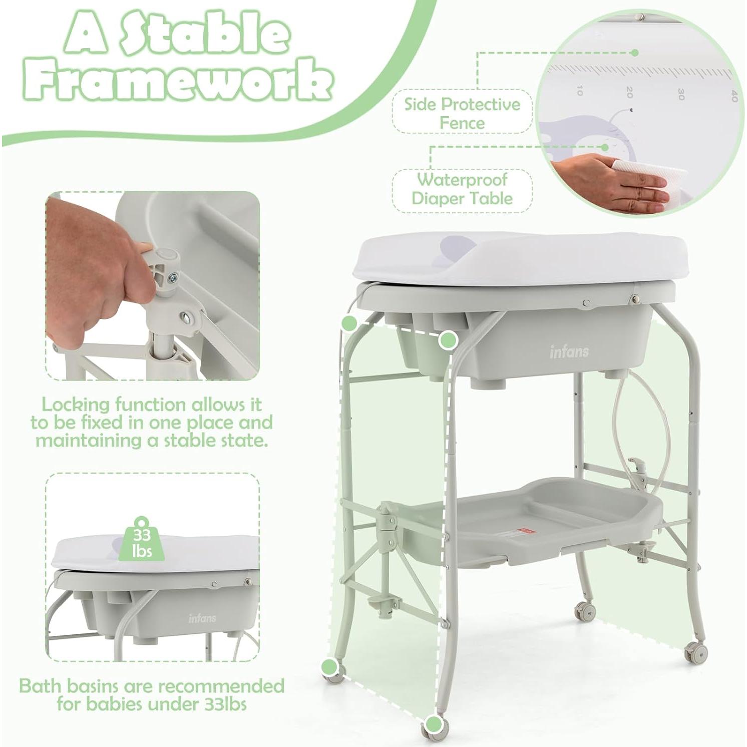 Mesa de Cambio y Baño INFANS 2 en 1 Plegable Gris Claro