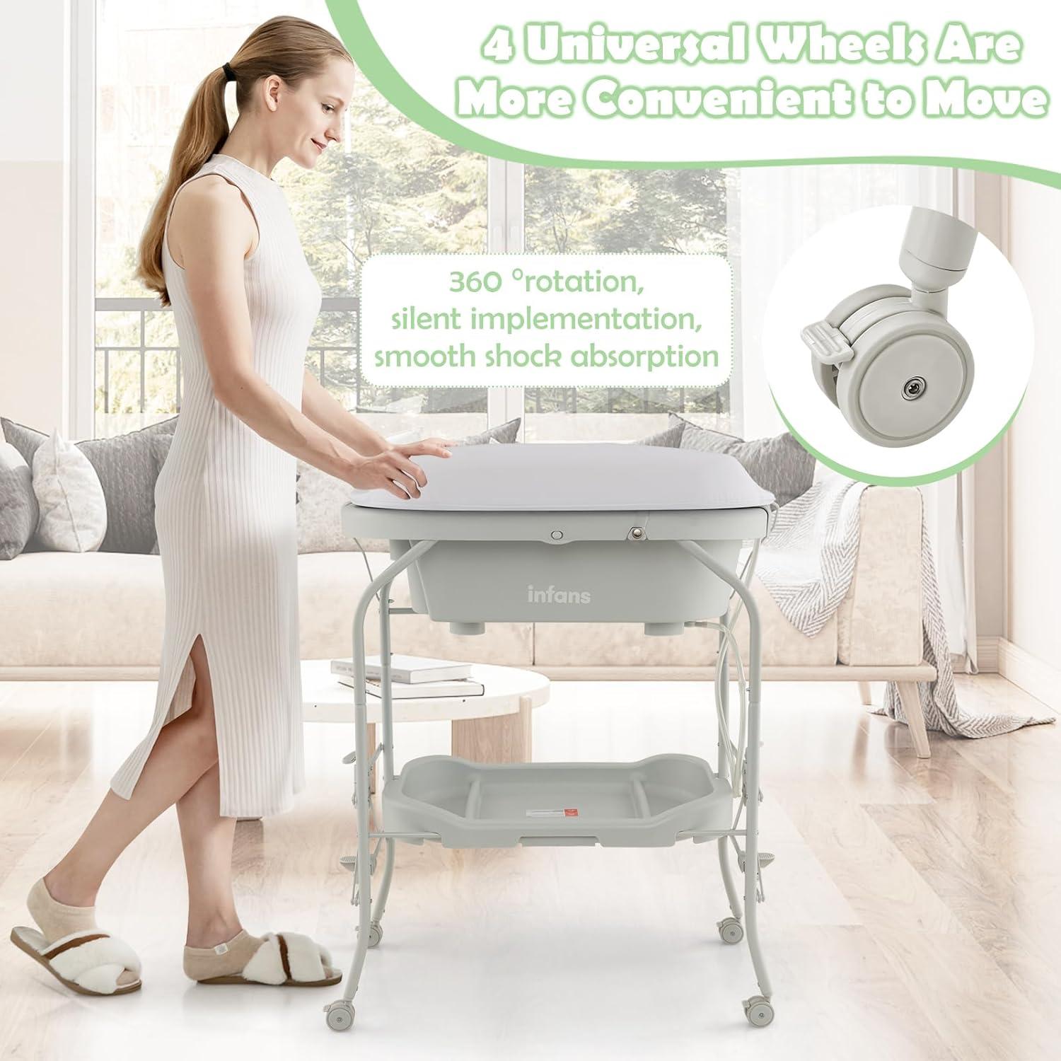 Mesa de Cambio y Baño INFANS 2 en 1 Plegable Gris Claro