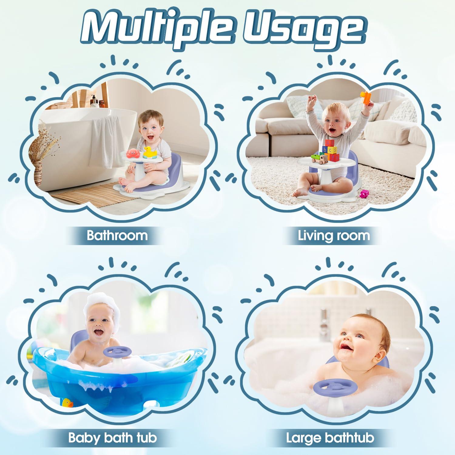 Asiento de Baño para Bebés OMYBaby Azul con Bandeja Desmontable