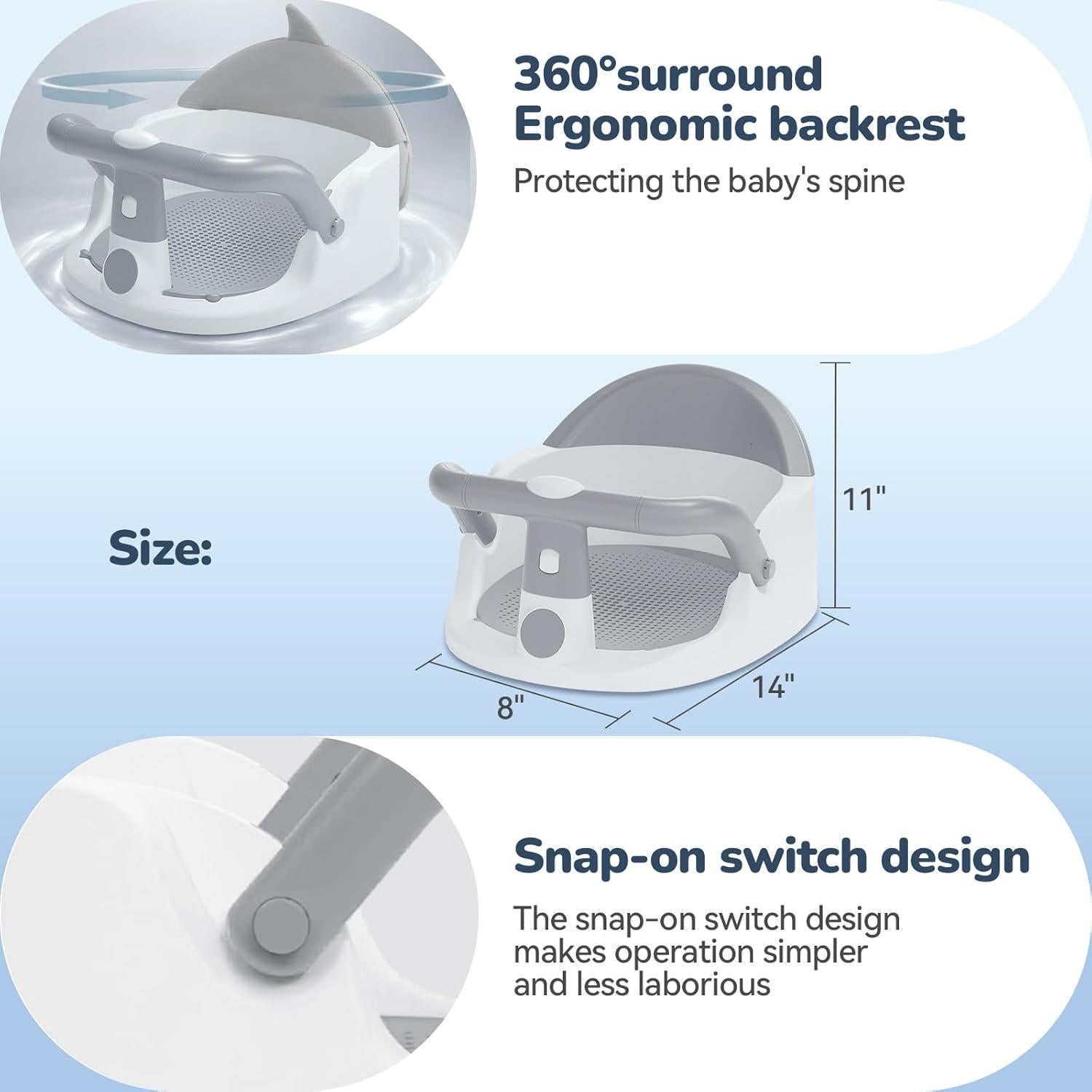 Asiento de Baño Antideslizante TOSGN para Bebés 6-24 Meses