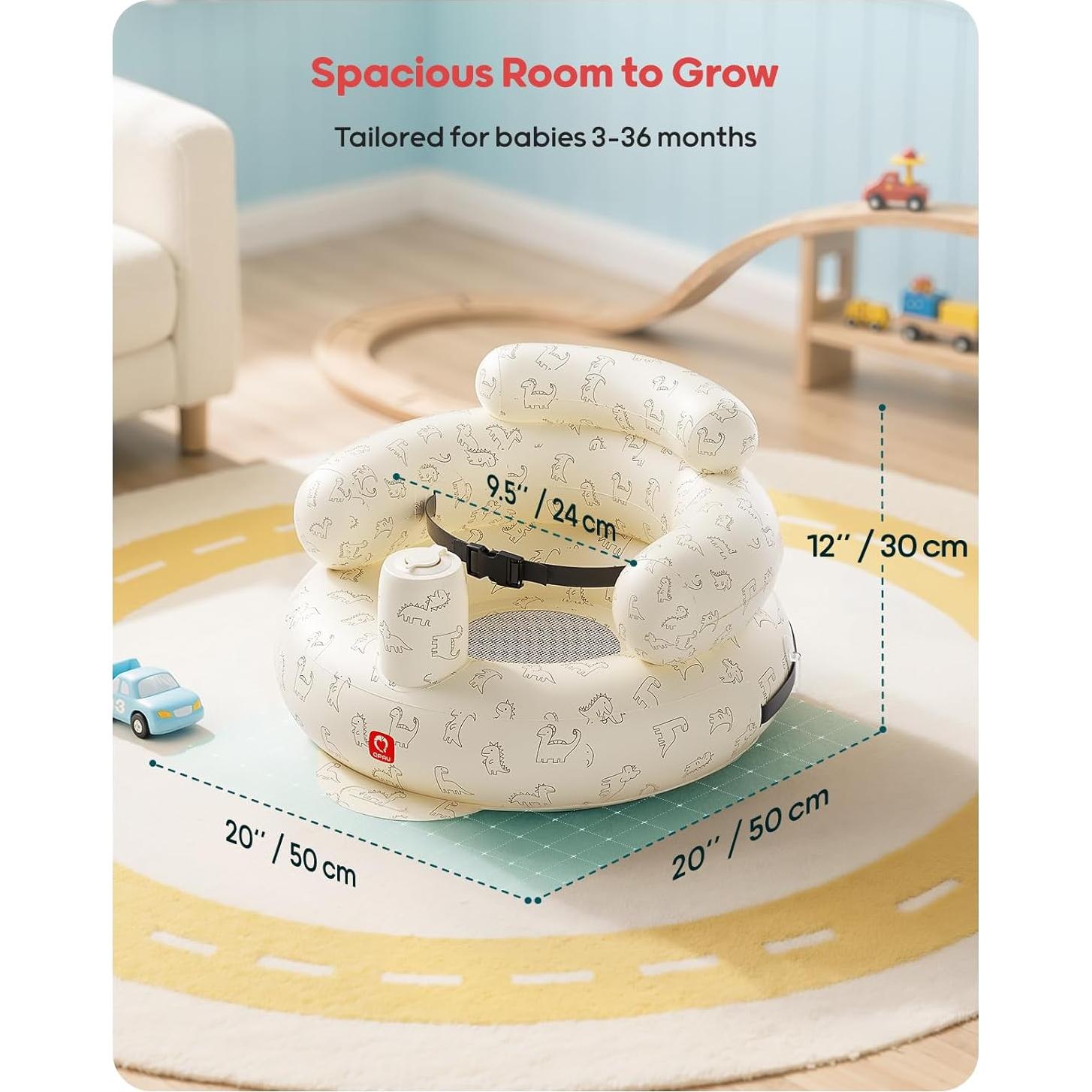 Asiento Inflable para Bebés QPAU Dinosaurio con Arnés 30x50cm