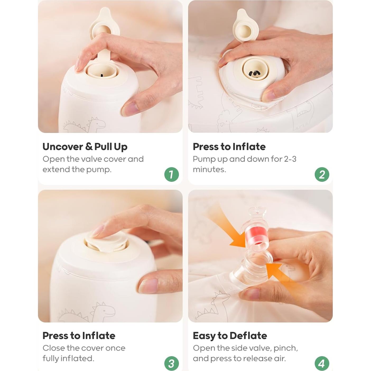 Asiento Inflable para Bebés QPAU Dinosaurio con Arnés 30x50cm