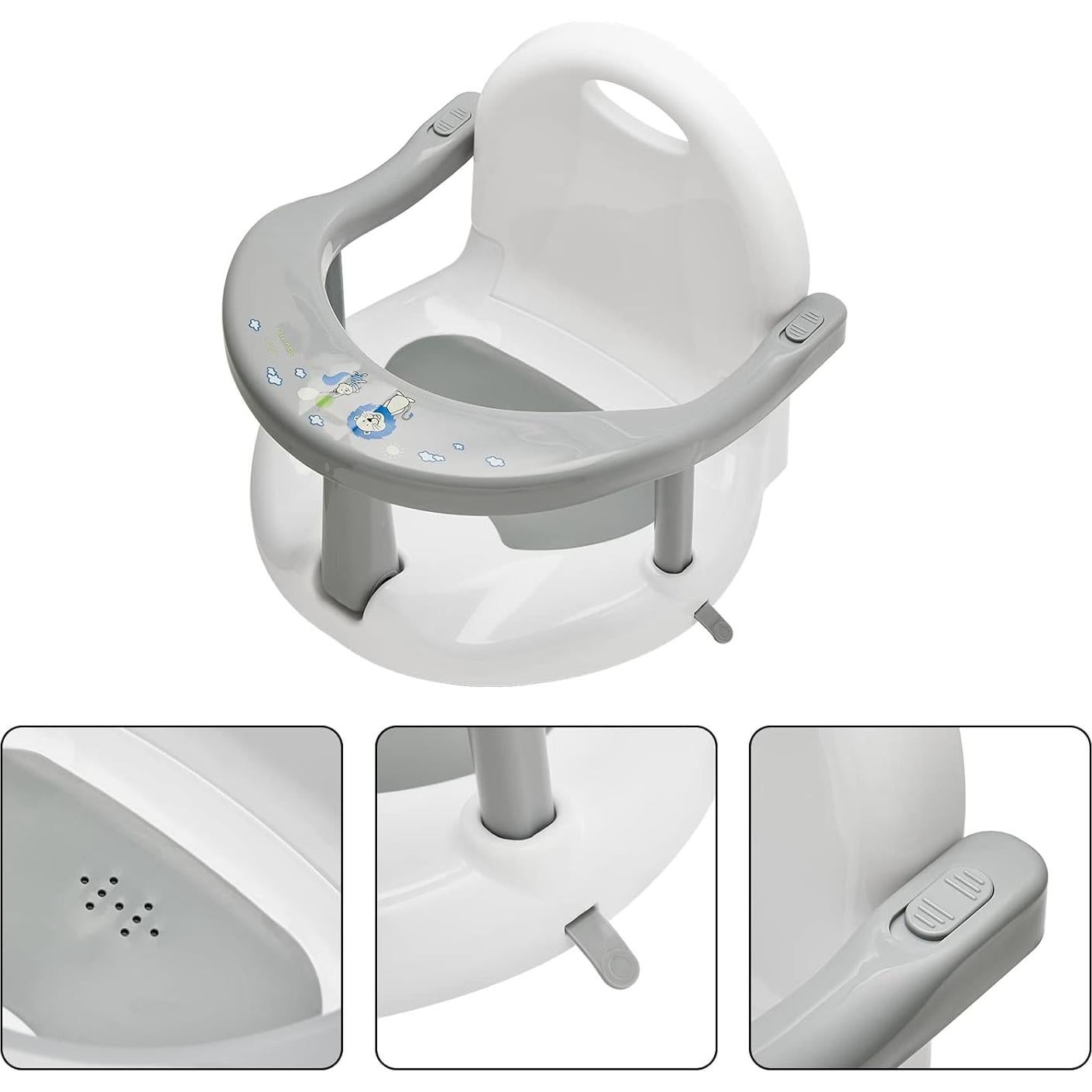 Asiento de Baño Antideslizante para Bebés 6-18 Meses Gris