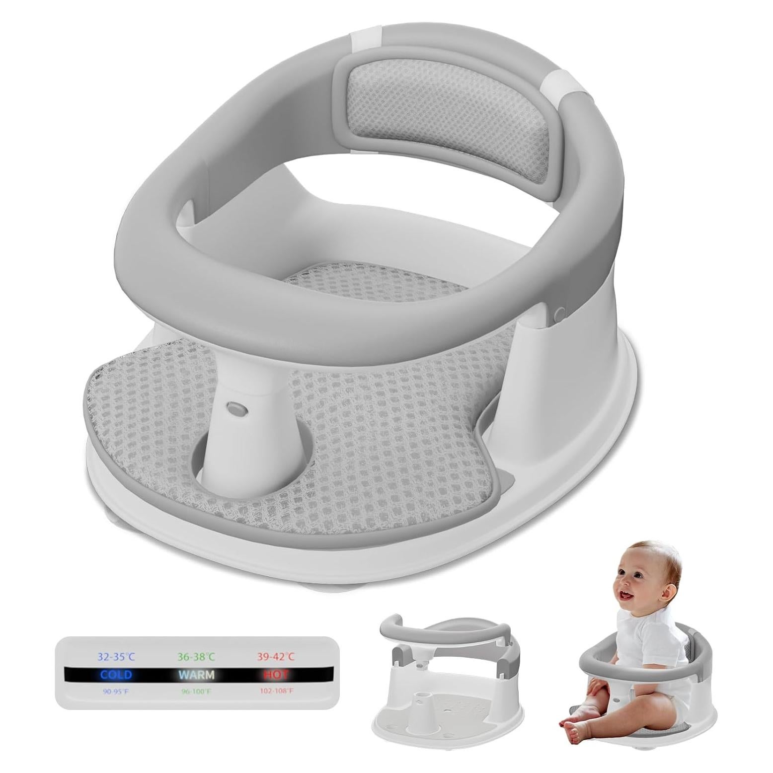 Asiento de Baño para Bebés 6-24 Meses Gris - Protección 360°