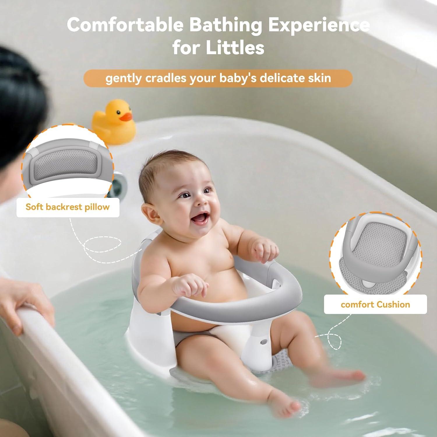 Asiento de Baño para Bebés 6-24 Meses Gris - Protección 360°
