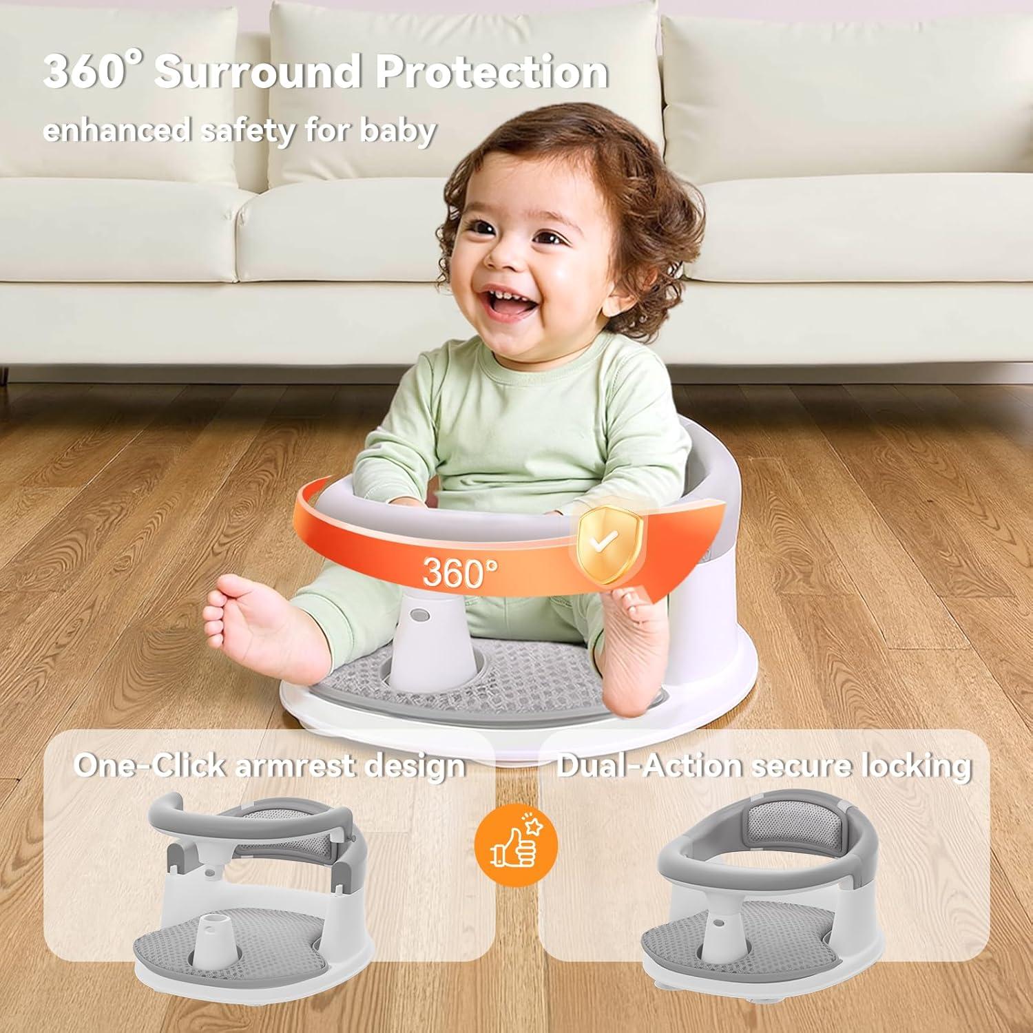 Asiento de Baño para Bebés 6-24 Meses Gris - Protección 360°