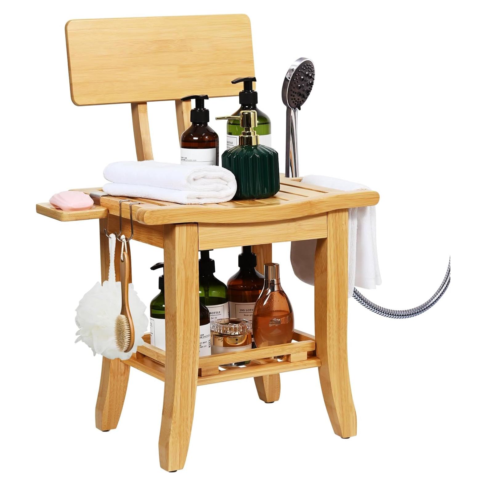 Silla de Ducha Ollieroo de Bambú Natural 71 cm para Ancianos