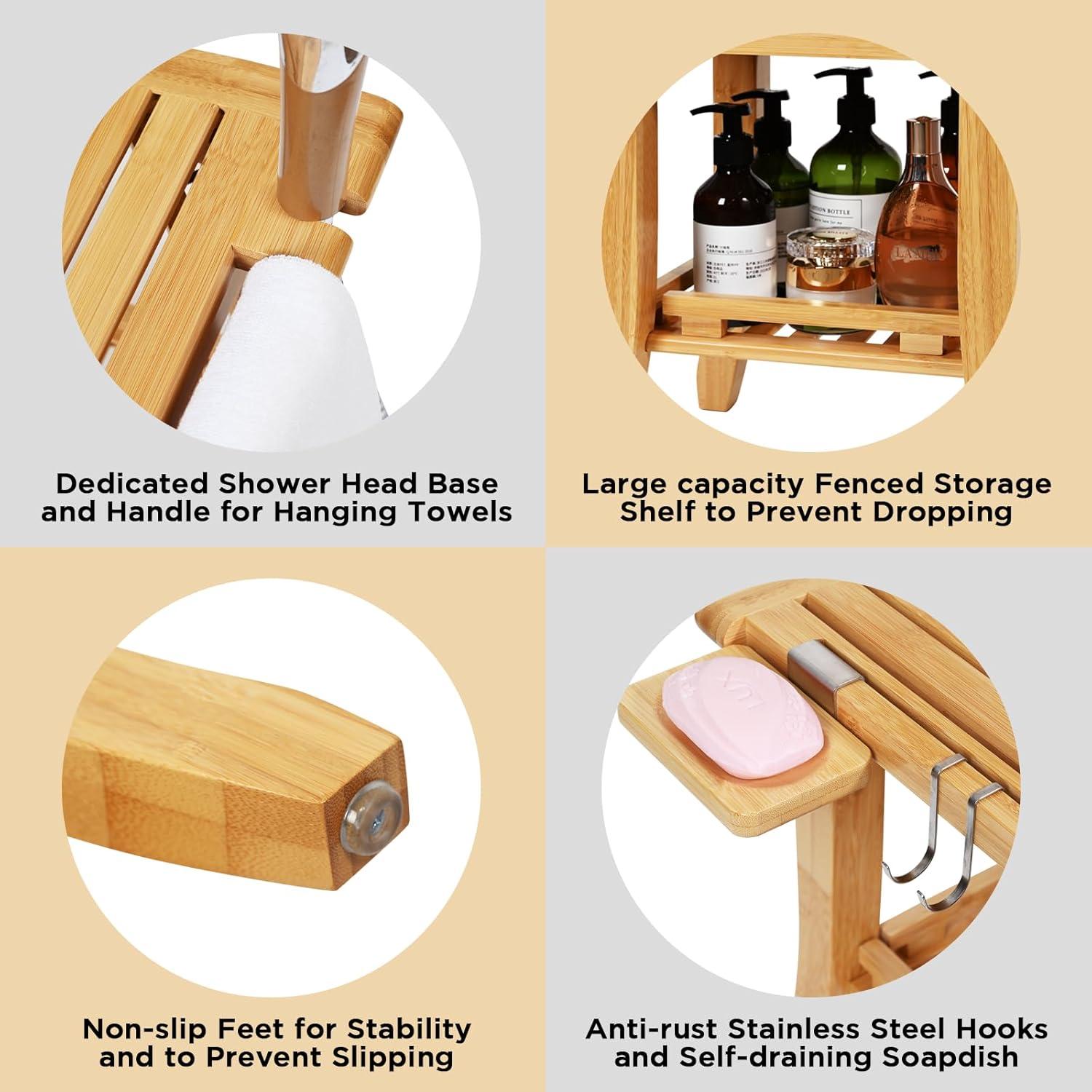 Silla de Ducha Ollieroo de Bambú Natural 71 cm para Ancianos