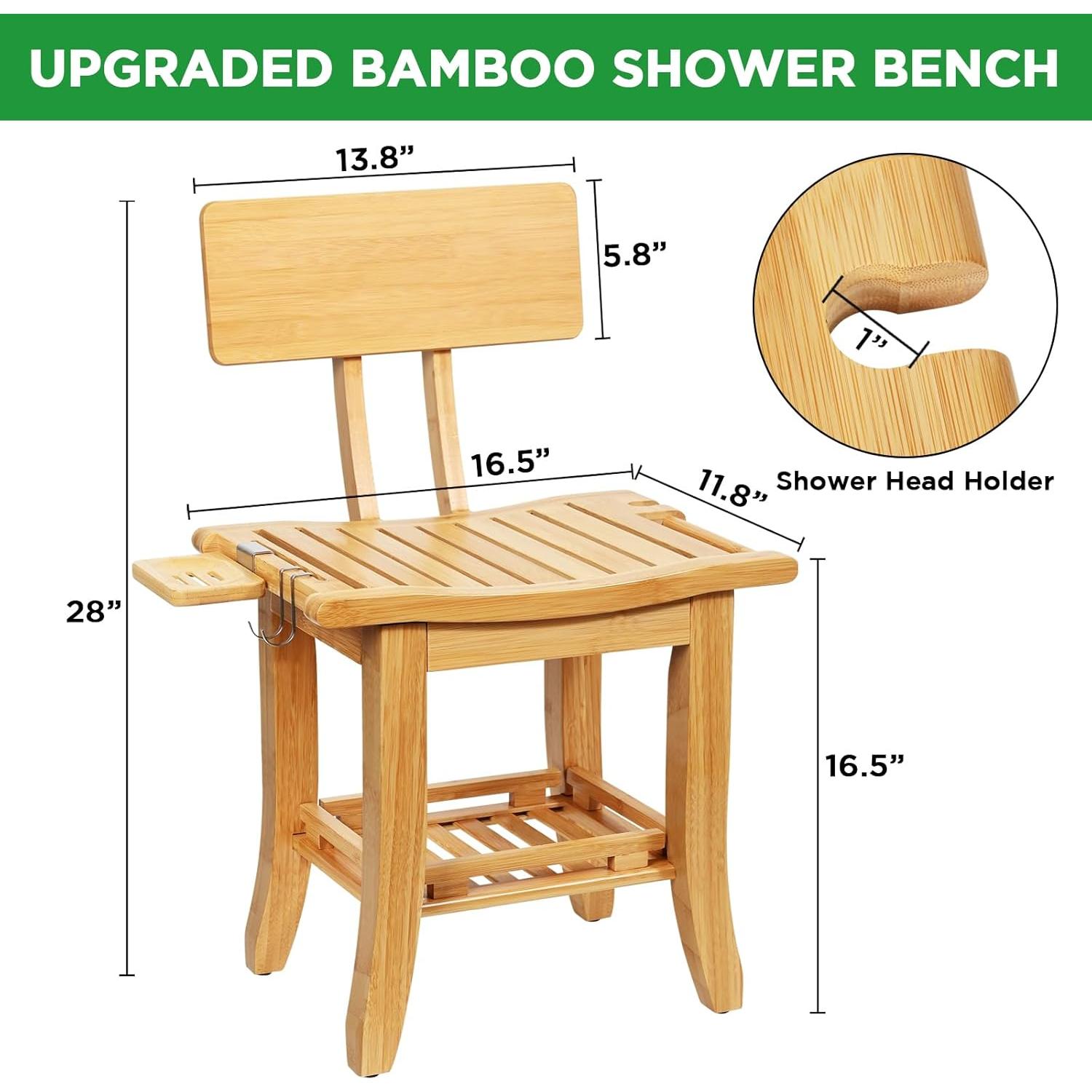 Silla de Ducha Ollieroo de Bambú Natural 71 cm para Ancianos