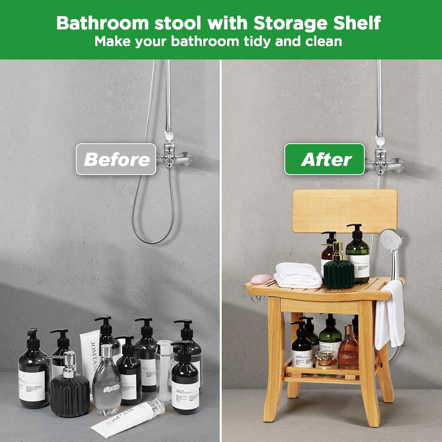 Silla de Ducha Ollieroo de Bambú Natural 71 cm para Ancianos