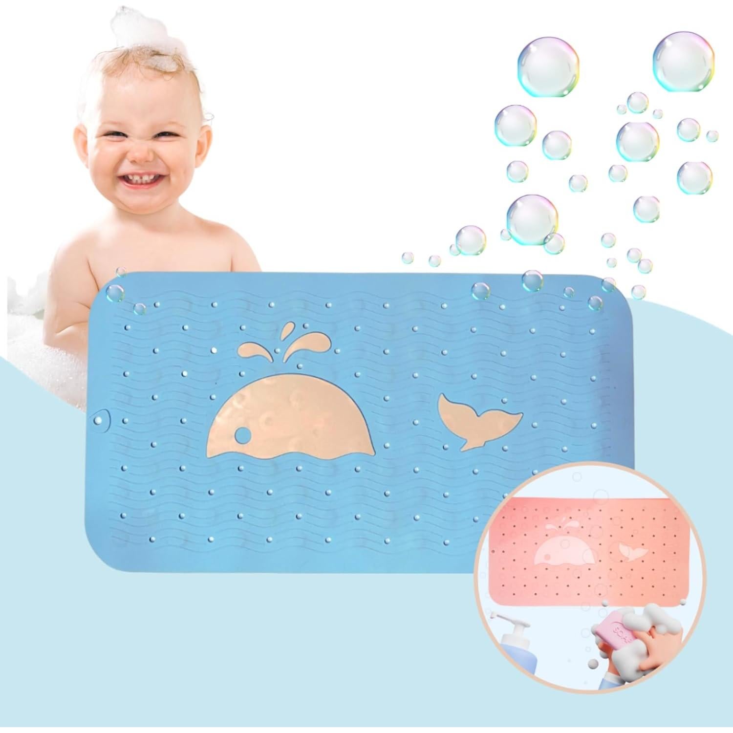 Alfombrilla Antideslizante para Bañera Bebés LilPea 63.5x35.5cm Azul