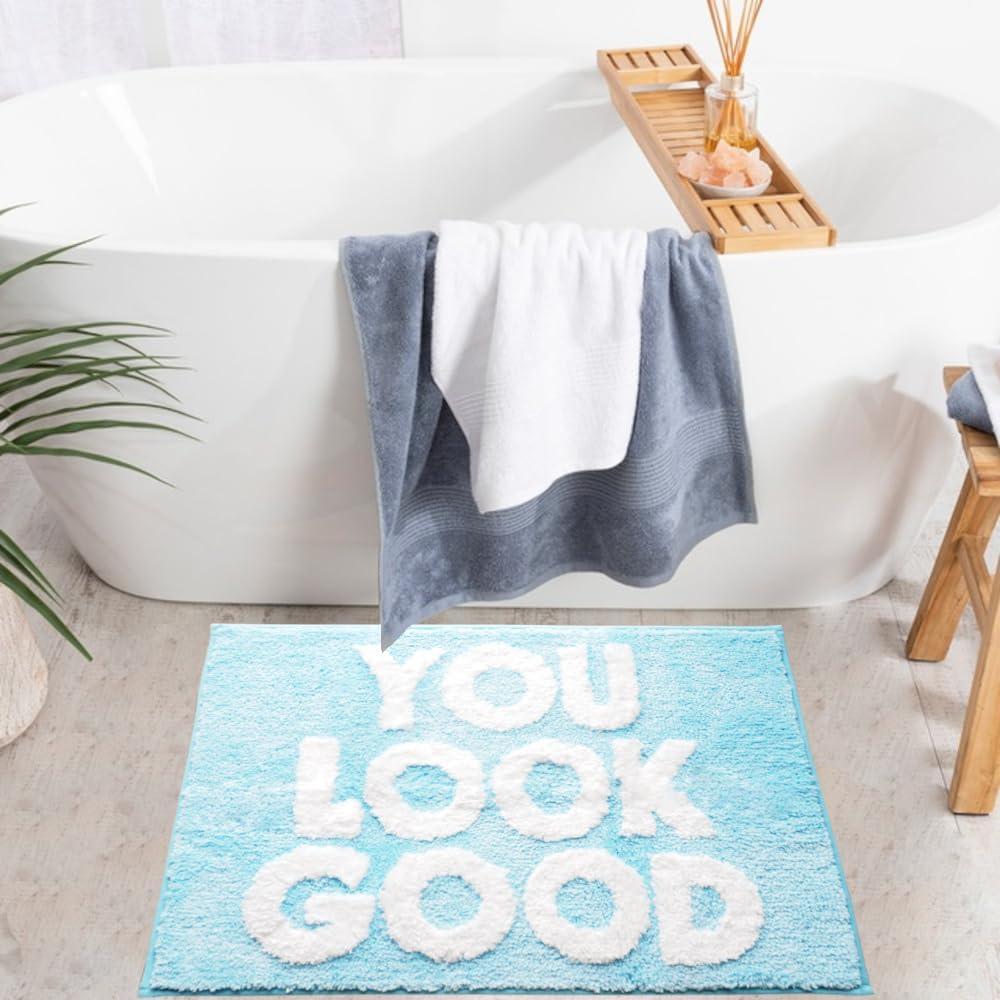 Alfombra de Baño Evovee Te Ves Bien 0.51x0.76m Azul Bebé