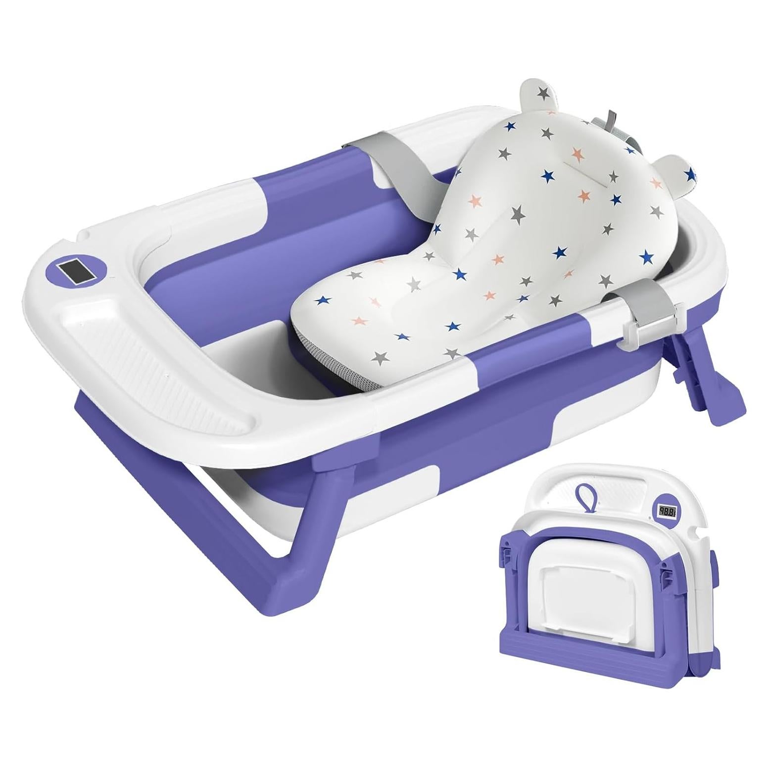 Bañera Plegable para Bebés QueenFul con Termómetro y Cojín