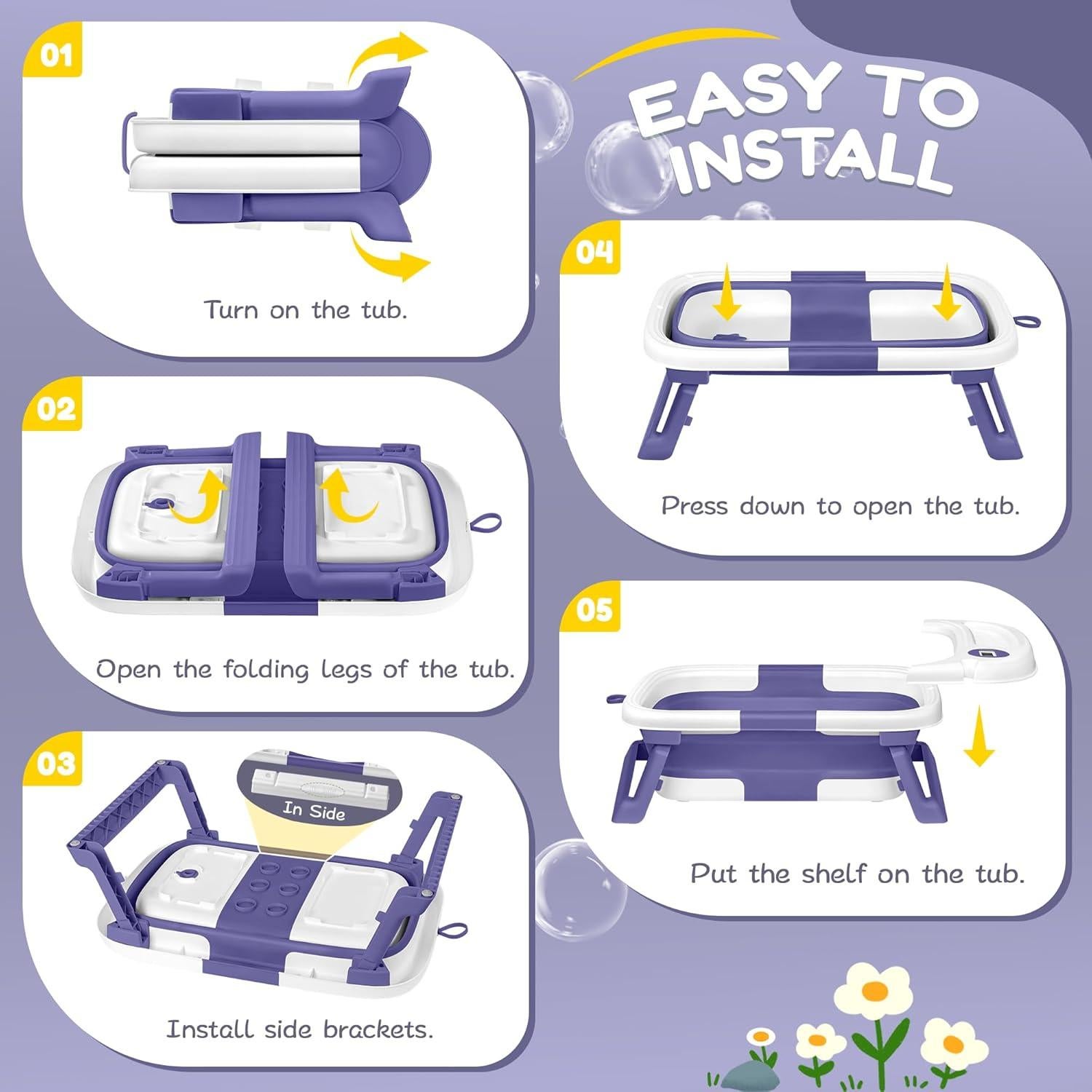 Bañera Plegable para Bebés QueenFul con Termómetro y Cojín