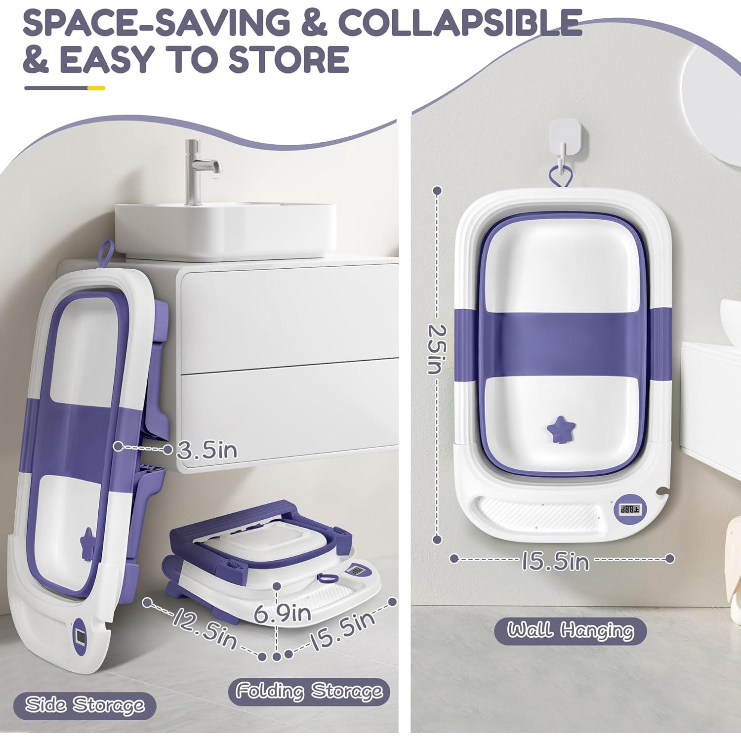 Bañera Plegable para Bebés QueenFul con Termómetro y Cojín