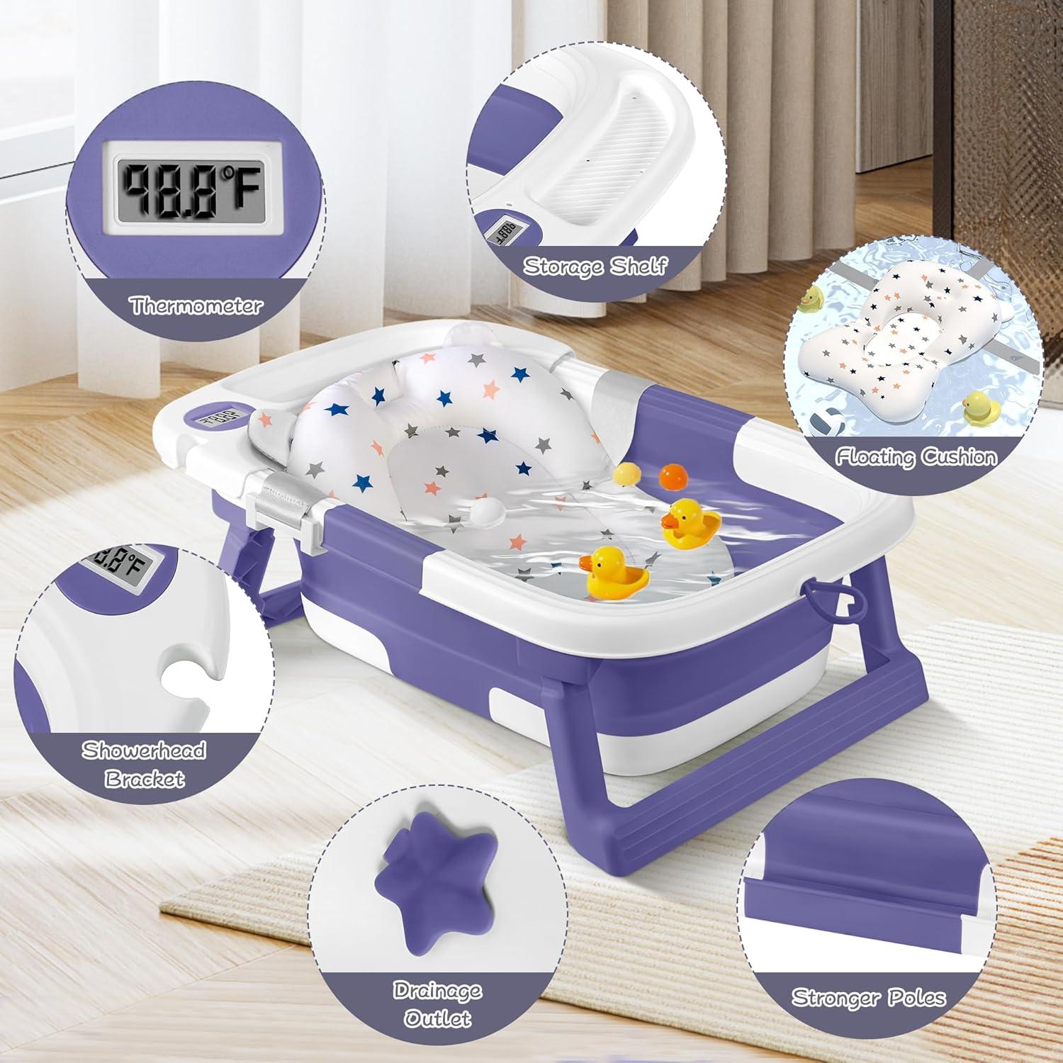 Bañera Plegable para Bebés QueenFul con Termómetro y Cojín