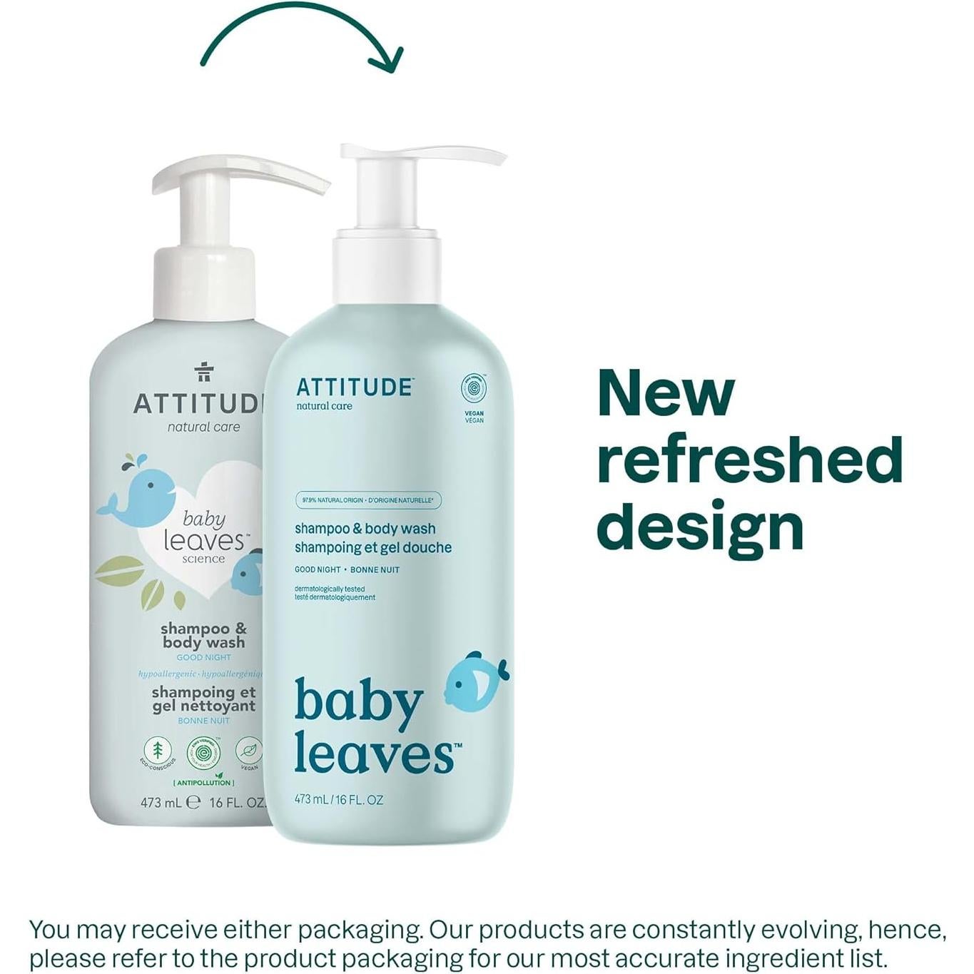 Champú y Gel de Baño 2 en 1 ATTITUDE Buenas Noches 473 ml