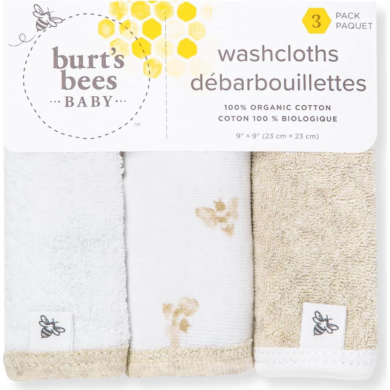 Toallitas para Bebés Burt's Bees, Algodón Orgánico, 3 Unidades
