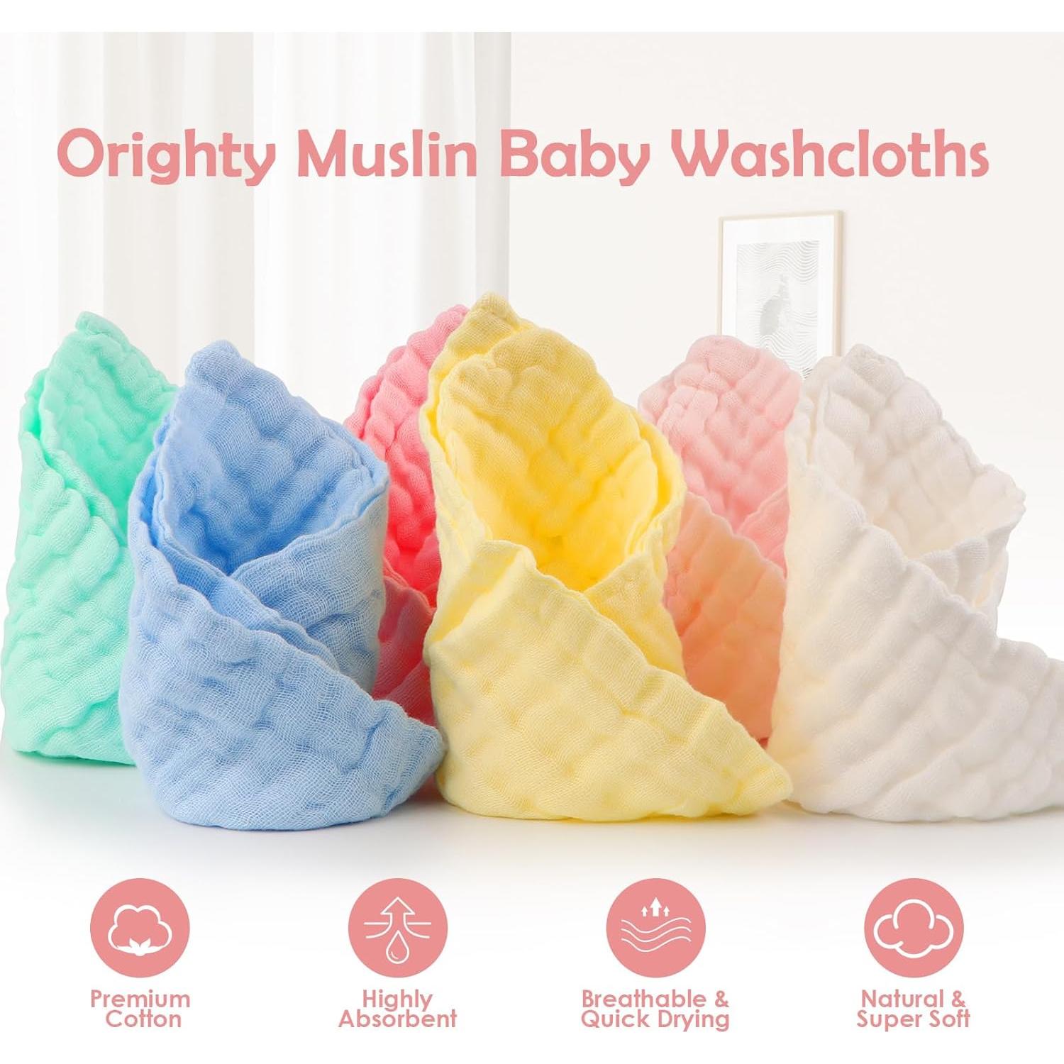 Toallitas de Muselina Orighty 100% Algodón Paquete de 6 - 25.4x25.4 cm