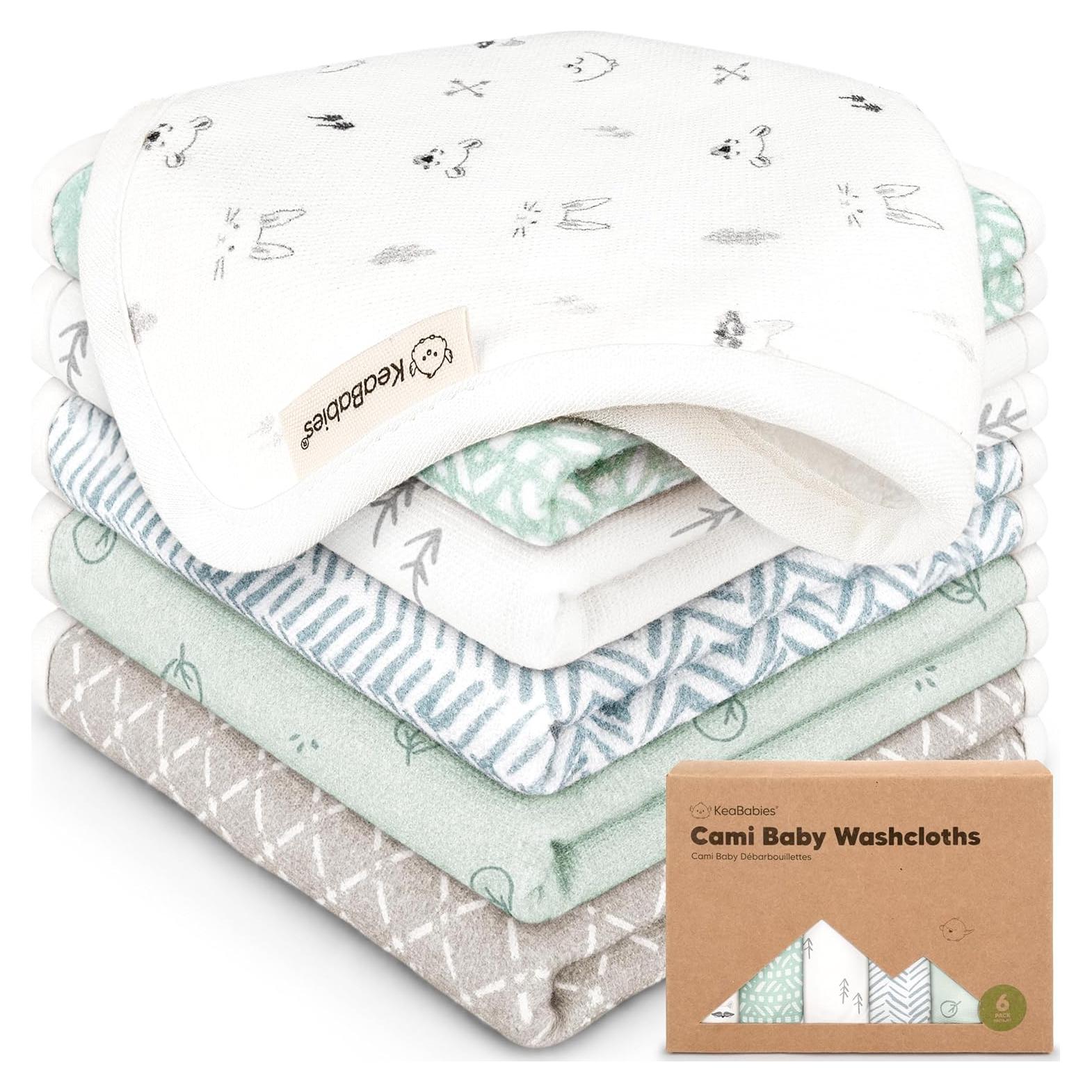Paquete de 6 Paños de Lavado Cami KeaBabies - Algodón Orgánico y Bambú