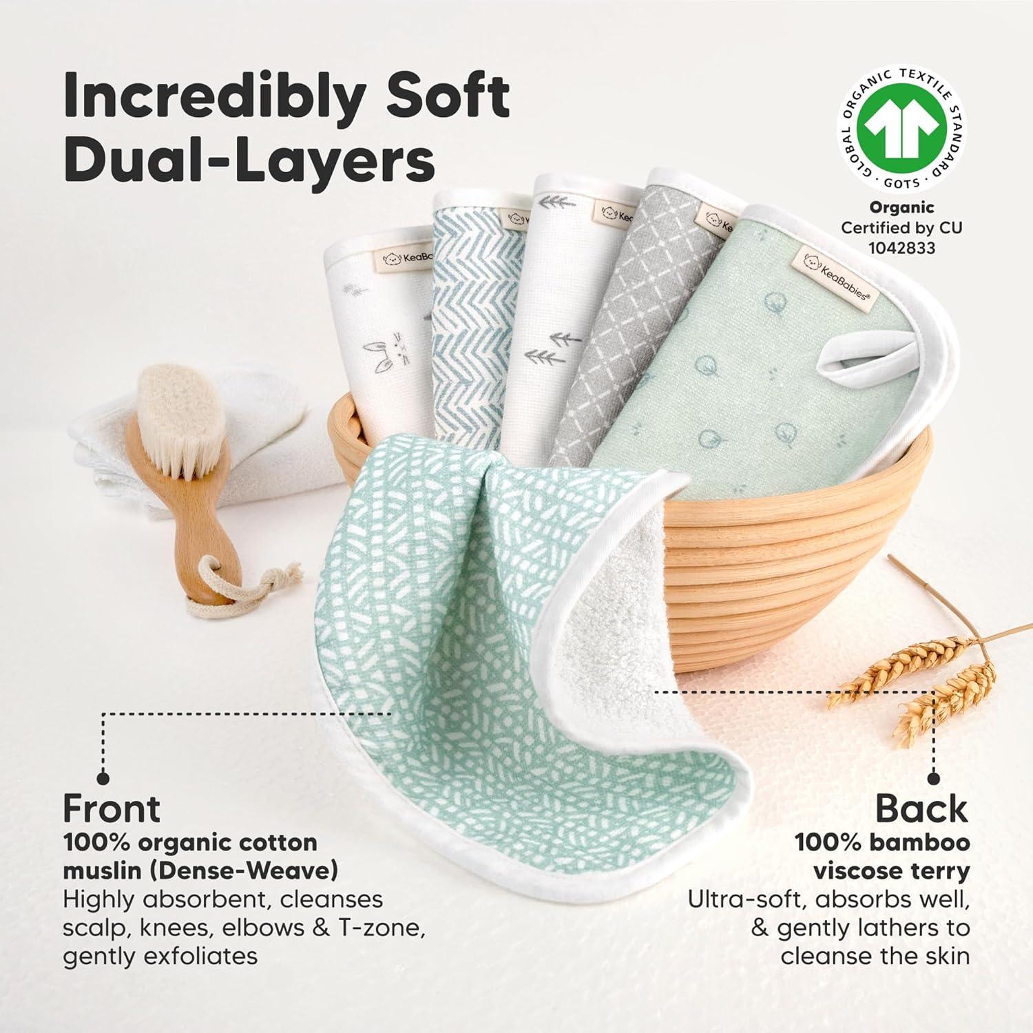 Paquete de 6 Paños de Lavado Cami KeaBabies - Algodón Orgánico y Bambú