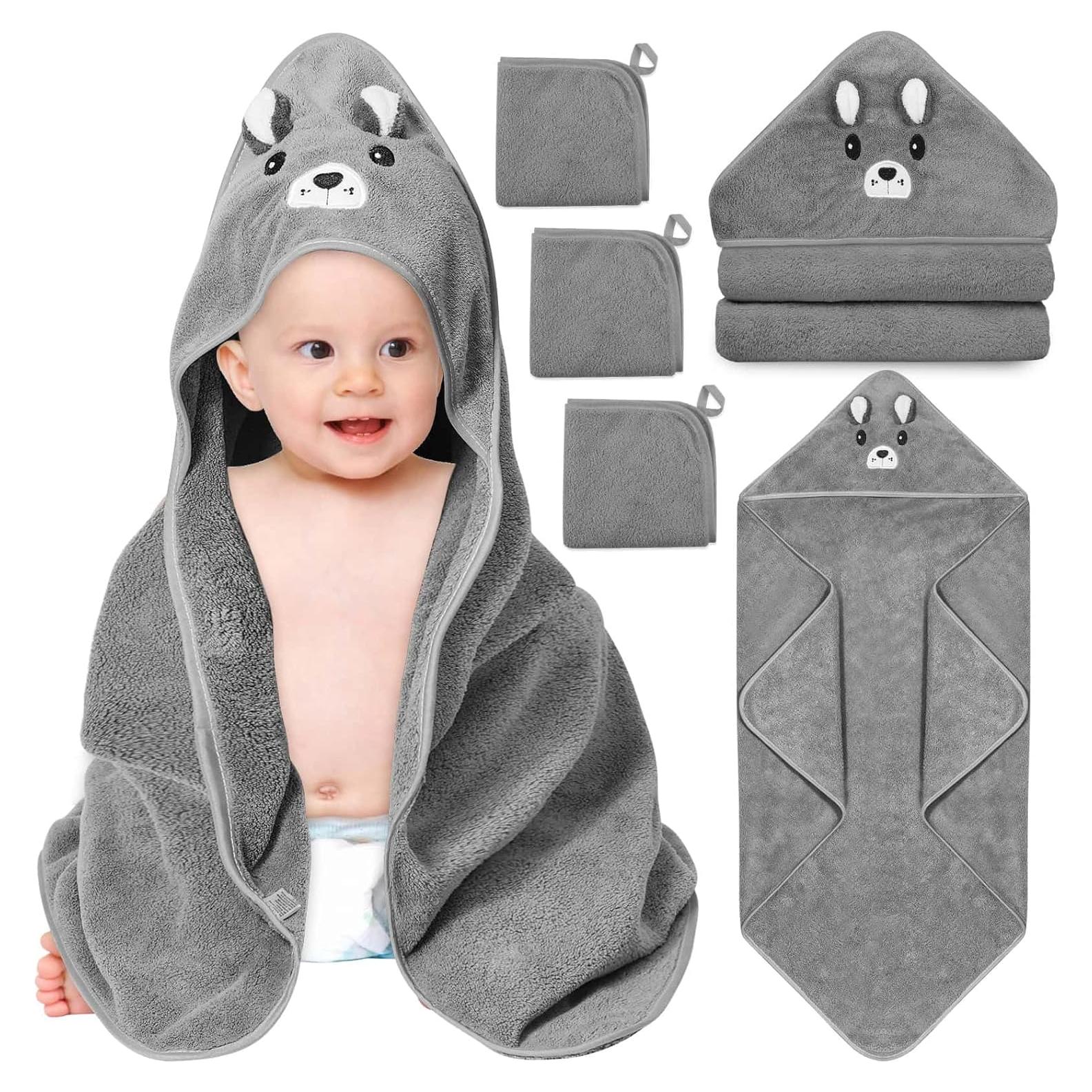 Juego de 4 Toallas con Capucha Sublaga para Bebés Oso Gris