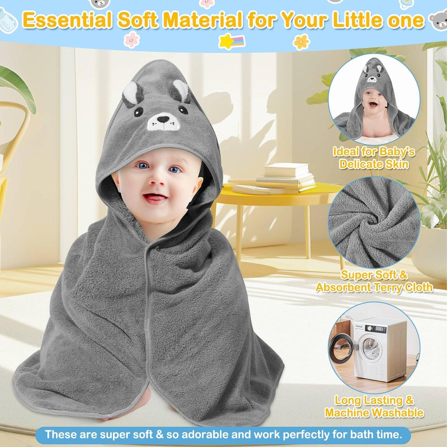 Juego de 4 Toallas con Capucha Sublaga para Bebés Oso Gris