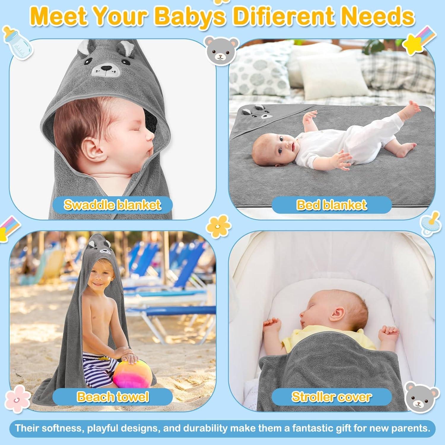 Juego de 4 Toallas con Capucha Sublaga para Bebés Oso Gris