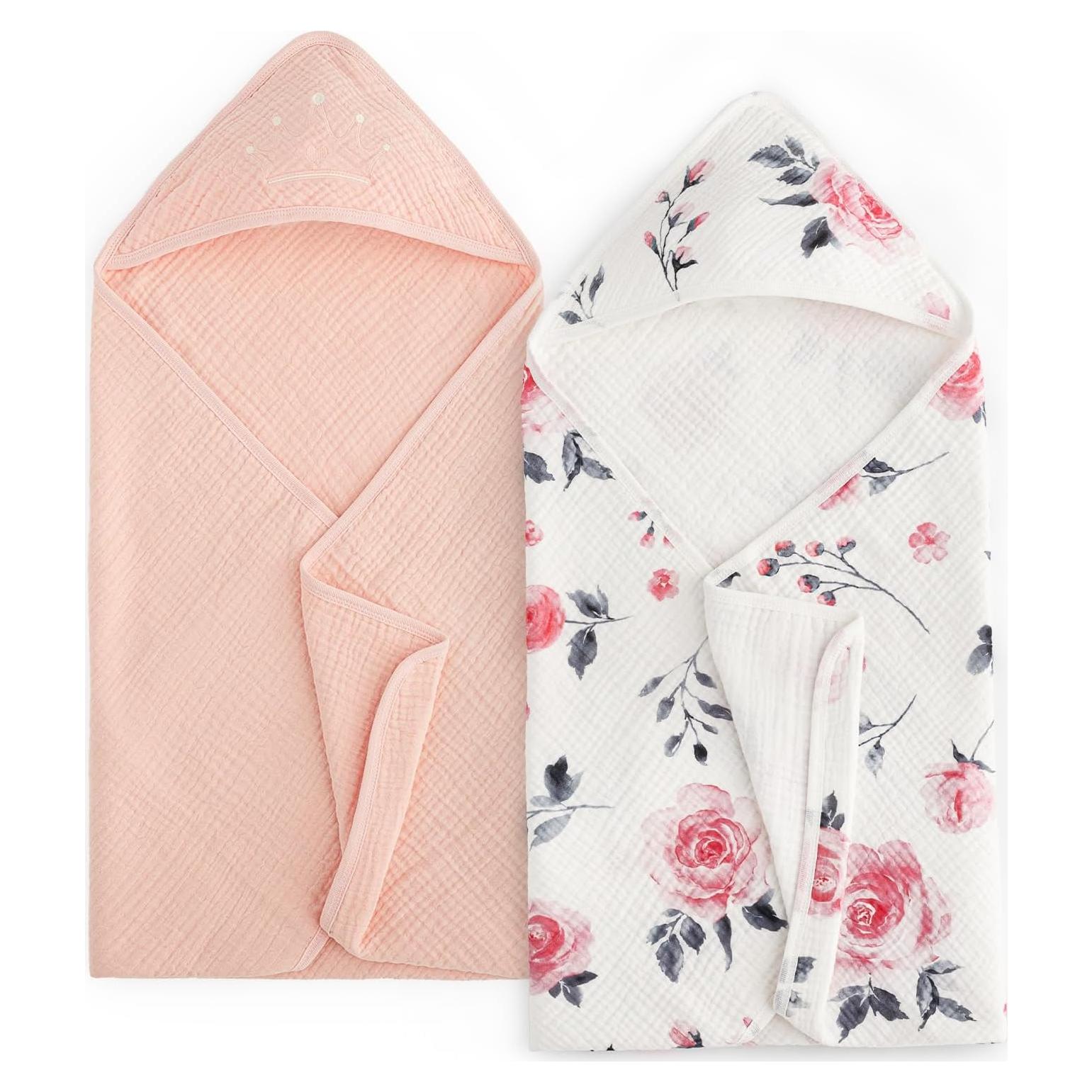 Toallas de Bebé con Capucha David's Kids 2 Pack Algodón Floral Rosa