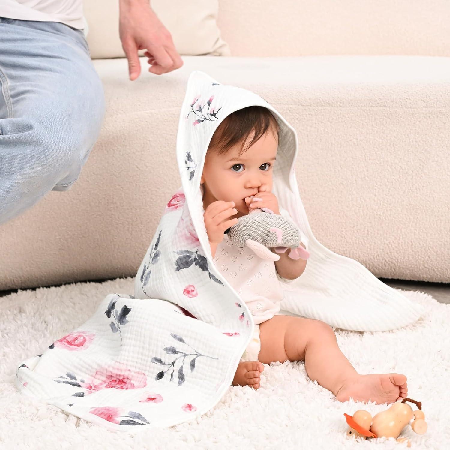 Toallas de Bebé con Capucha David's Kids 2 Pack Algodón Floral Rosa