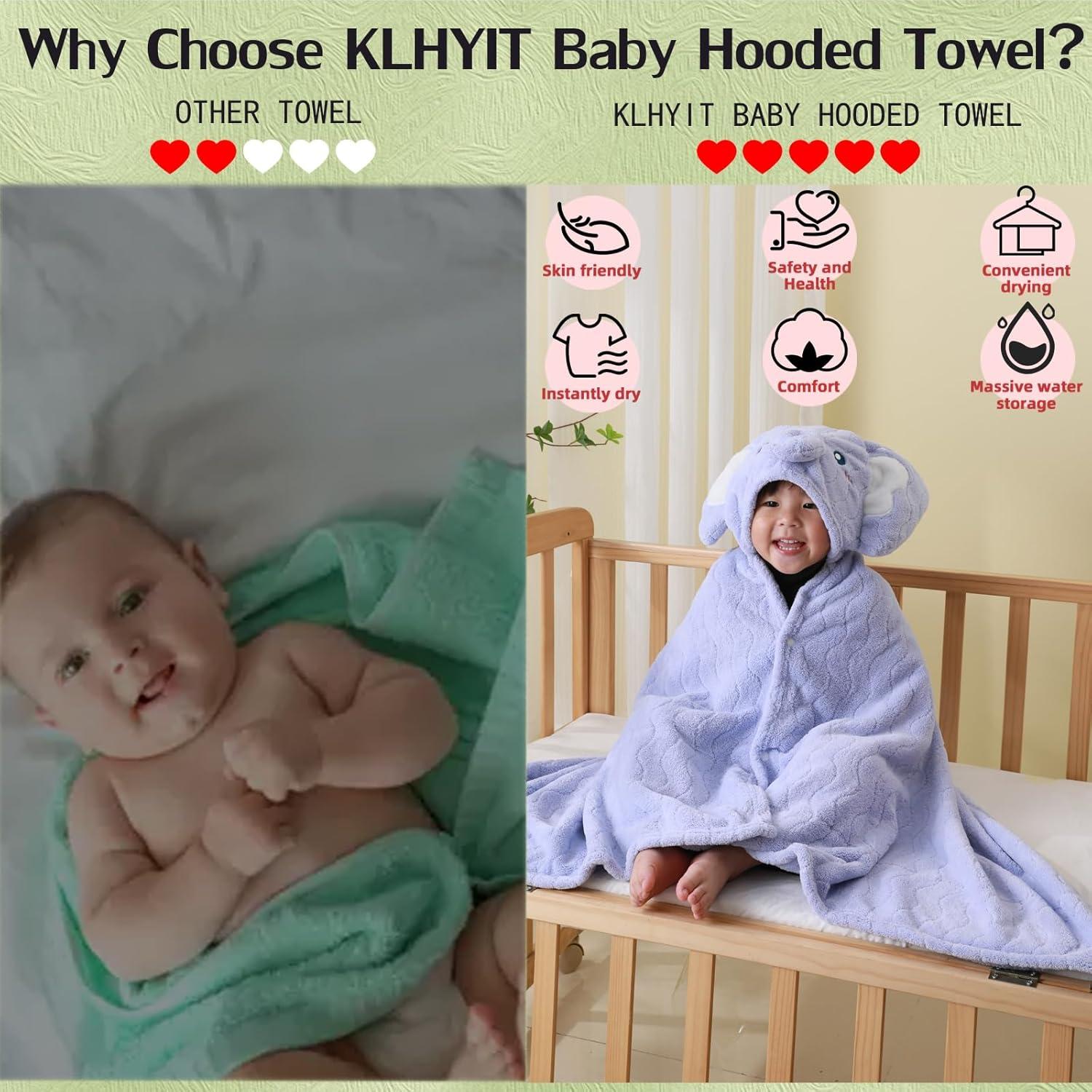 Toalla de Baño con Capucha KLHYIT 70x140 cm Dinosaurio + Elefante