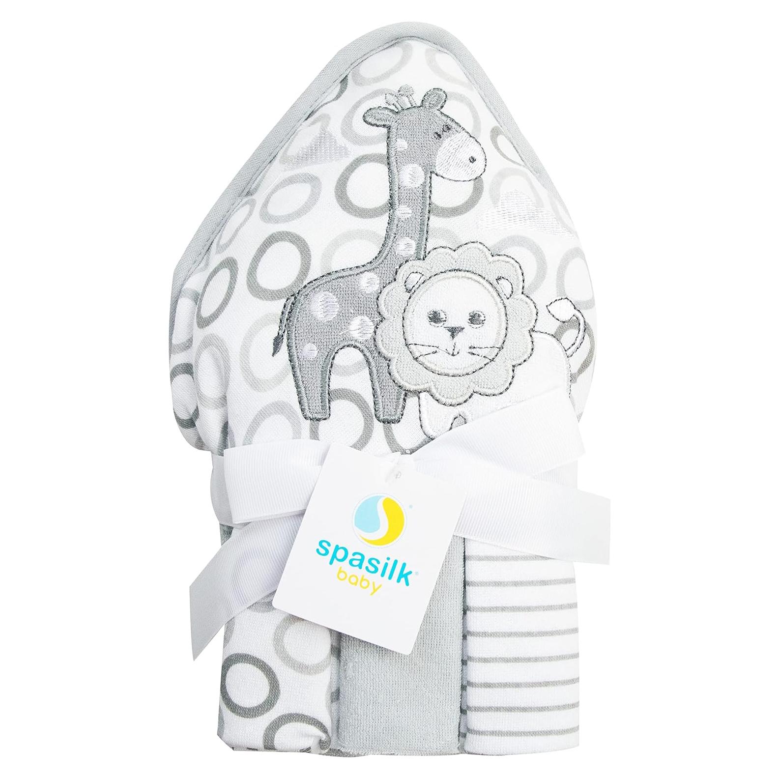 Toalla con Capucha y 3 Paños de Lavado Spasilk León Gris