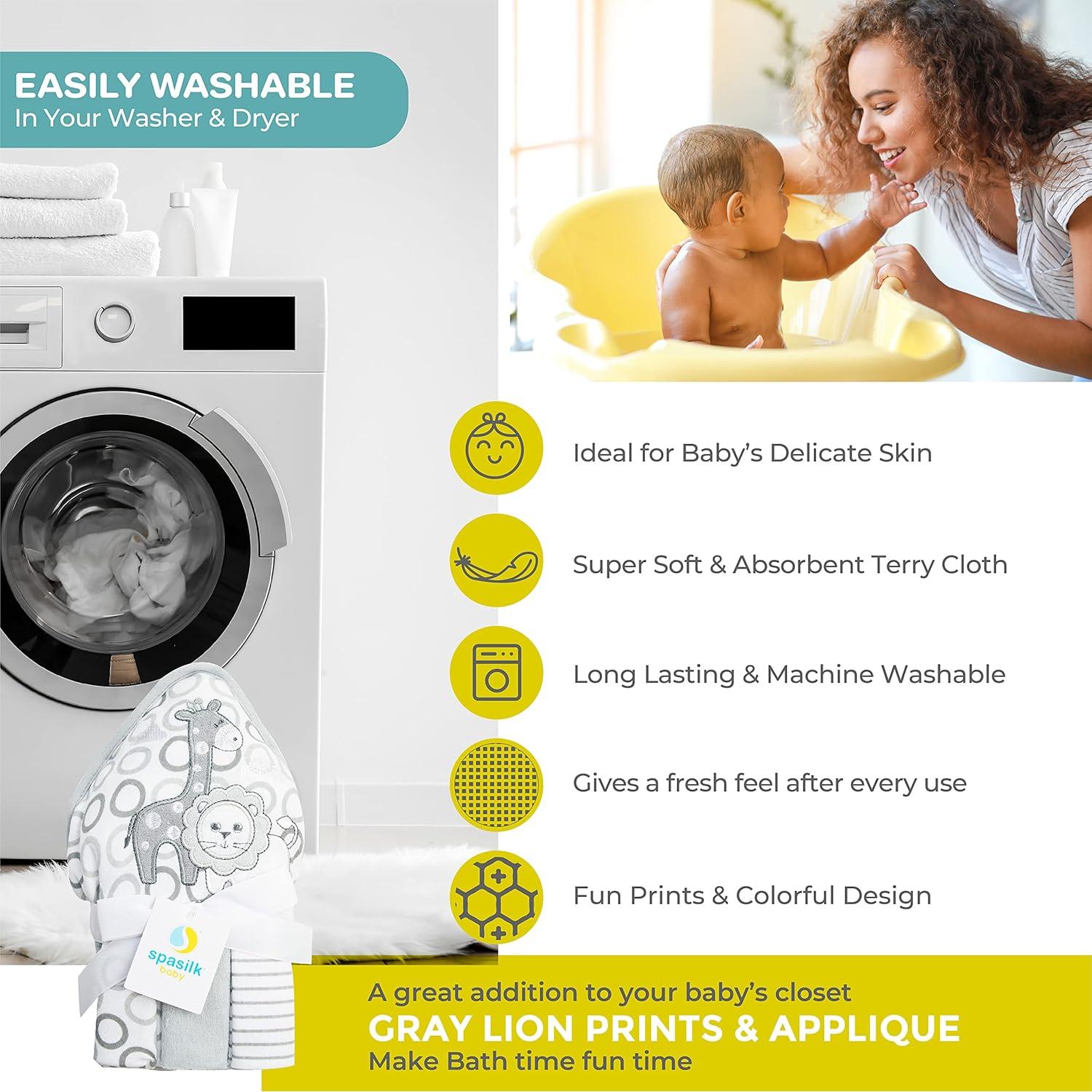 Toalla con Capucha y 3 Paños de Lavado Spasilk León Gris