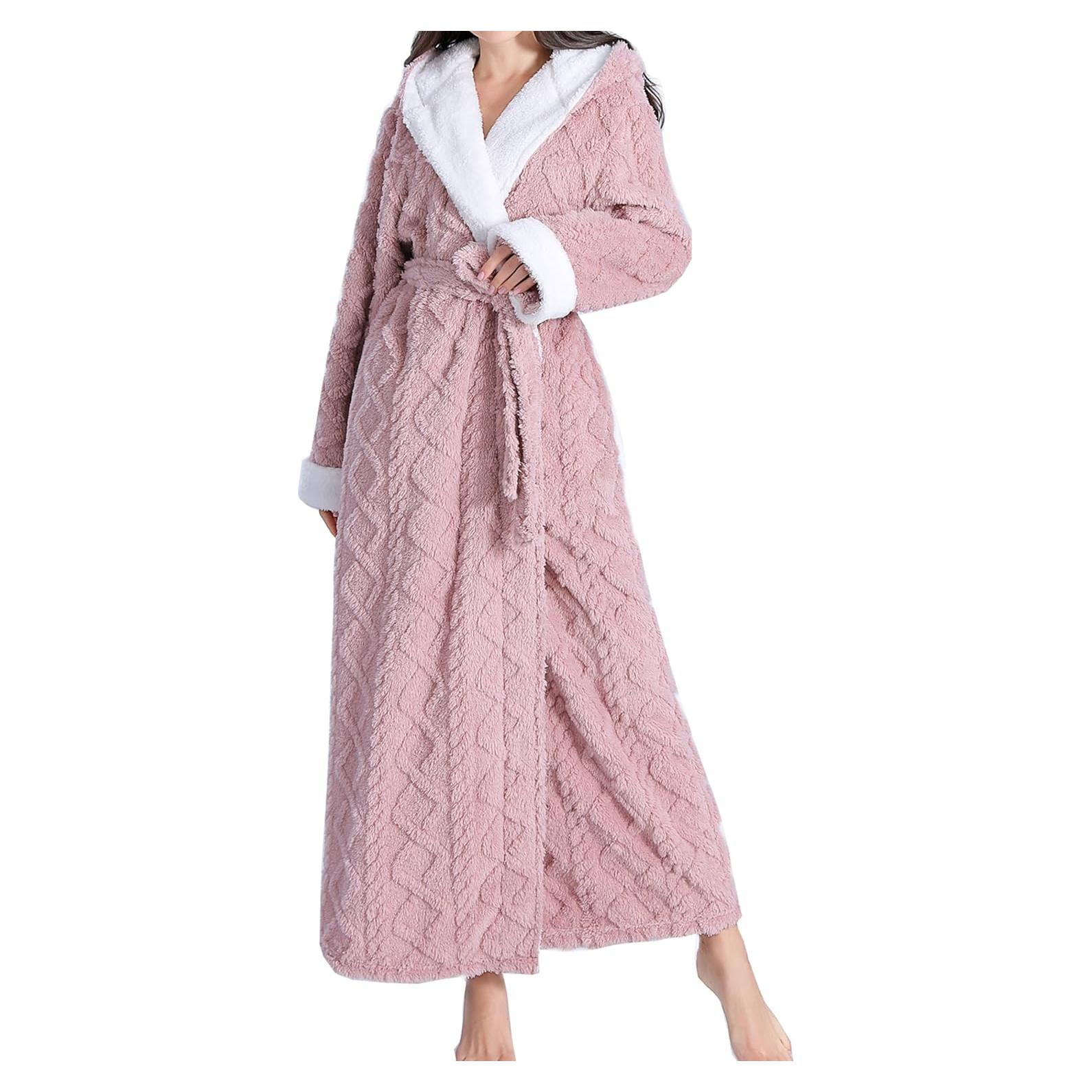 Bata de Baño LKG para Mujeres con Capucha - Rosa, Larga y Cálida