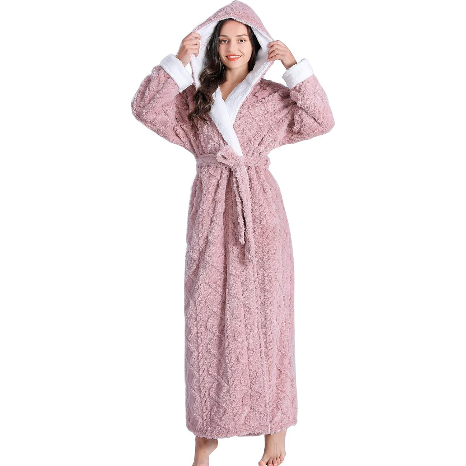 Bata de Baño LKG para Mujeres con Capucha - Rosa, Larga y Cálida