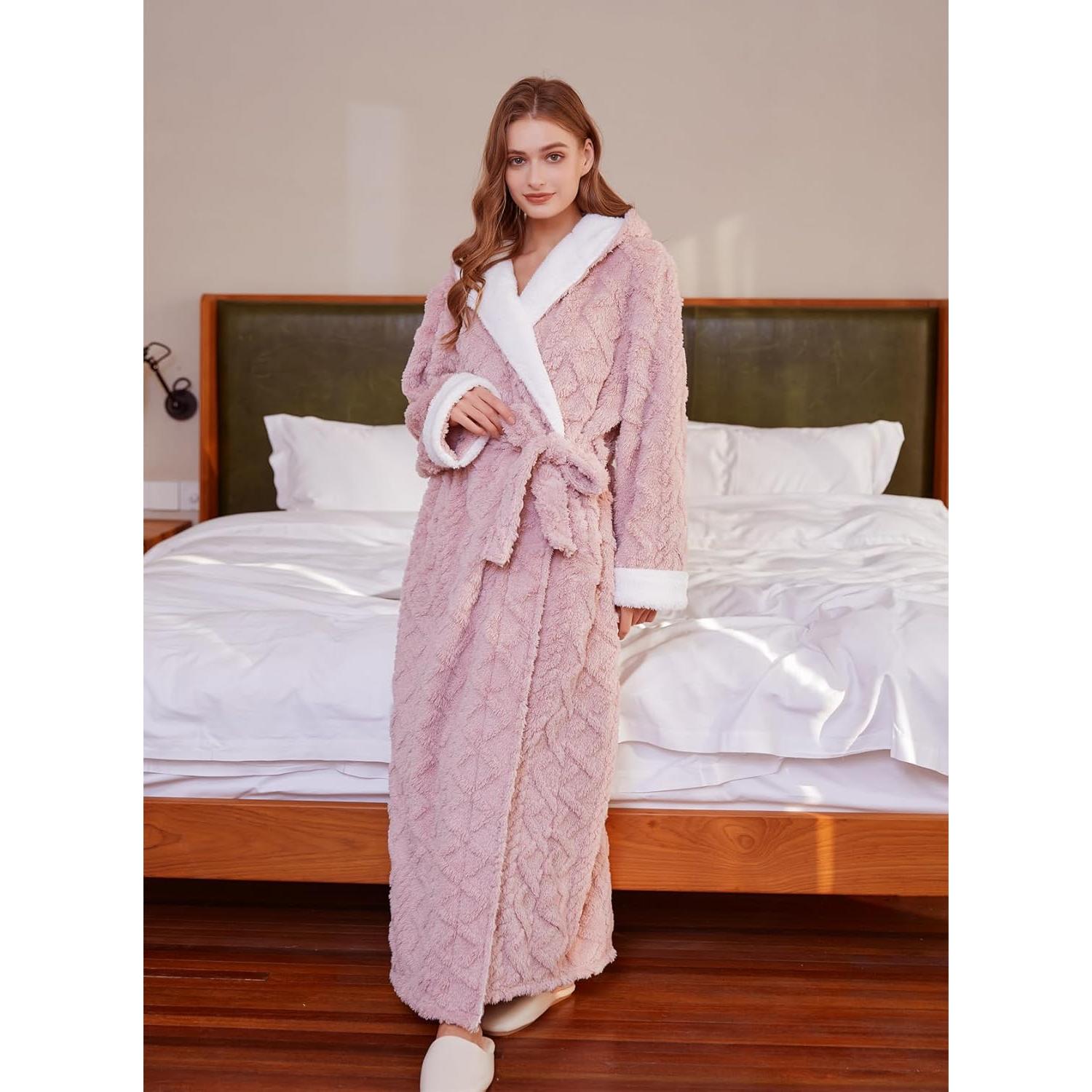 Bata de Baño LKG para Mujeres con Capucha - Rosa, Larga y Cálida