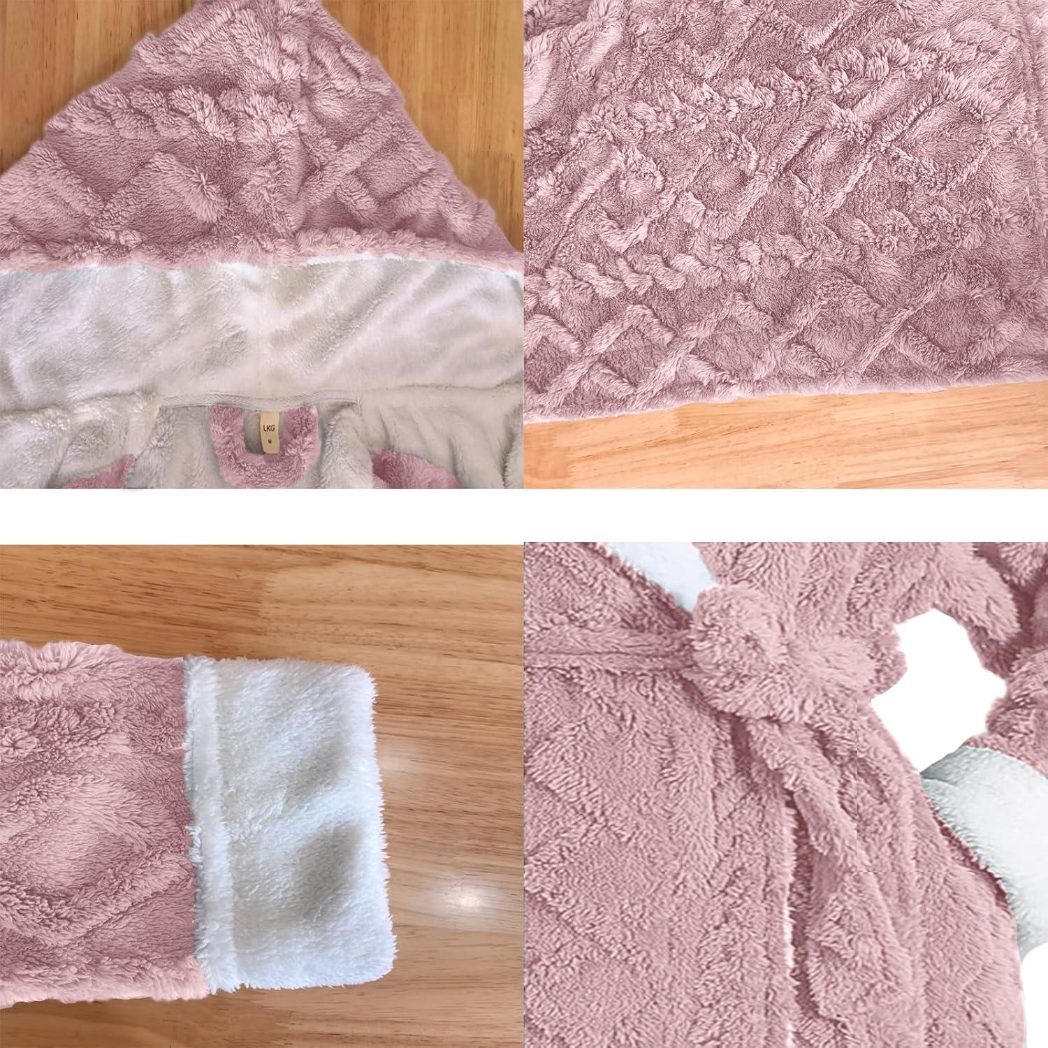 Bata de Baño LKG para Mujeres con Capucha - Rosa, Larga y Cálida