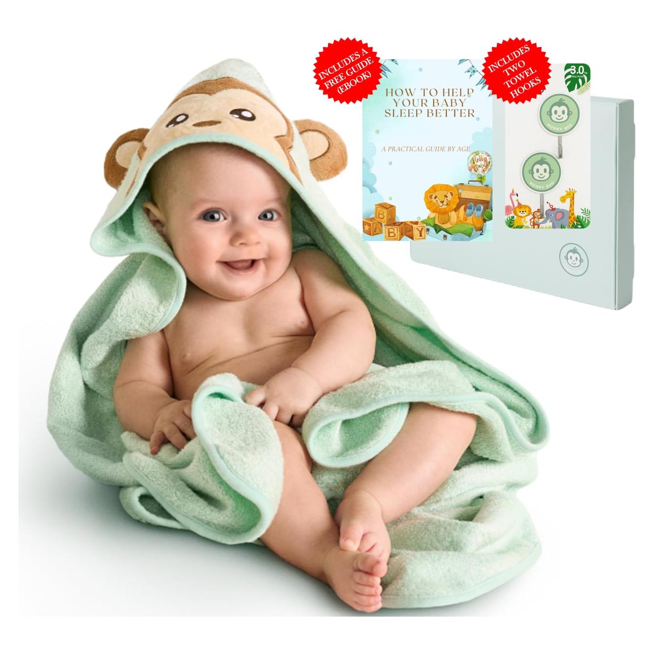 Toalla de Baño para Bebés MONKY BOO Verde Menta 90x90 cm