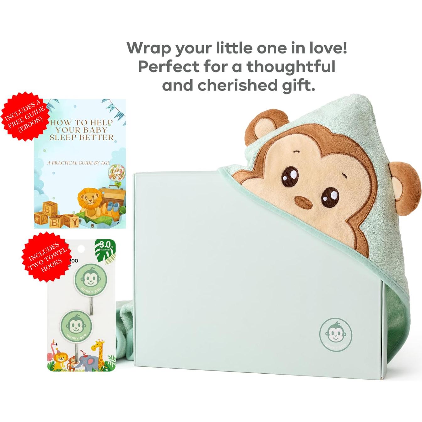 Toalla de Baño para Bebés MONKY BOO Verde Menta 90x90 cm