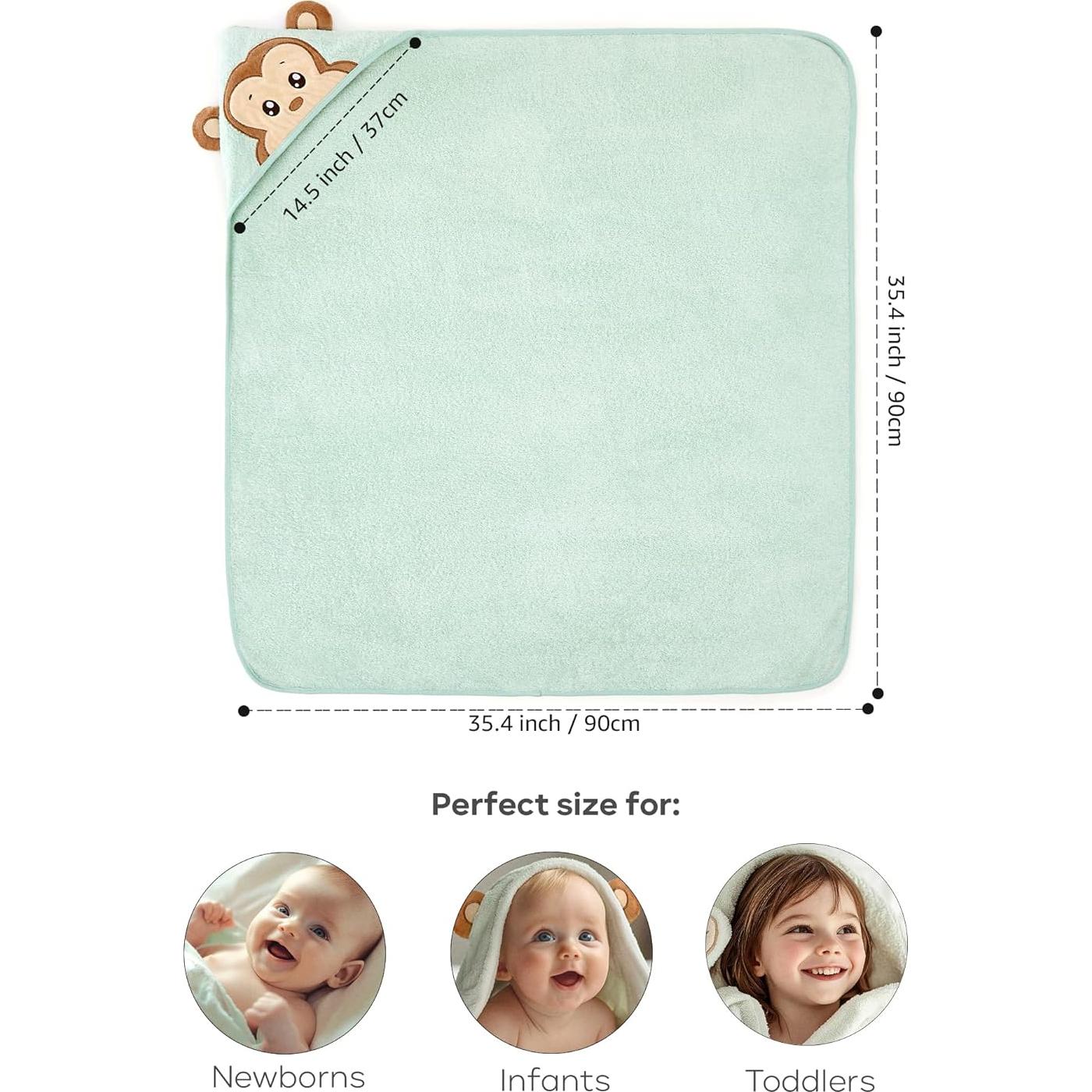 Toalla de Baño para Bebés MONKY BOO Verde Menta 90x90 cm