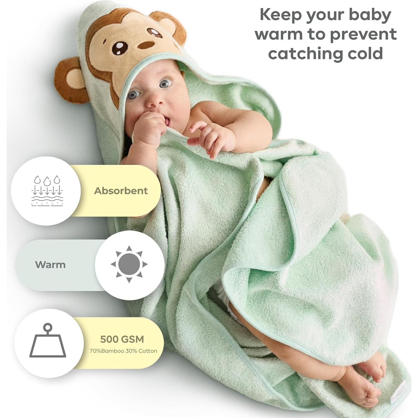 Toalla de Baño para Bebés MONKY BOO Verde Menta 90x90 cm