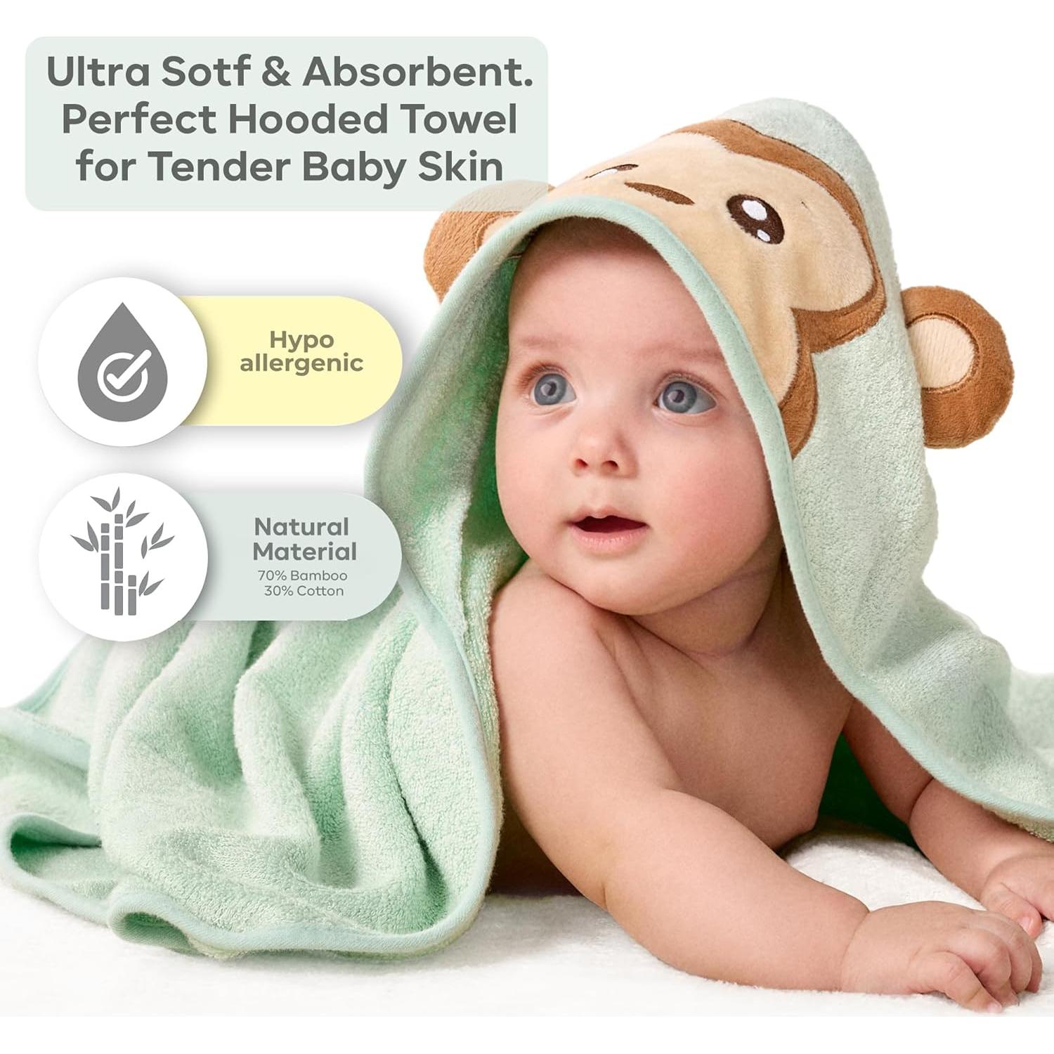 Toalla de Baño para Bebés MONKY BOO Verde Menta 90x90 cm