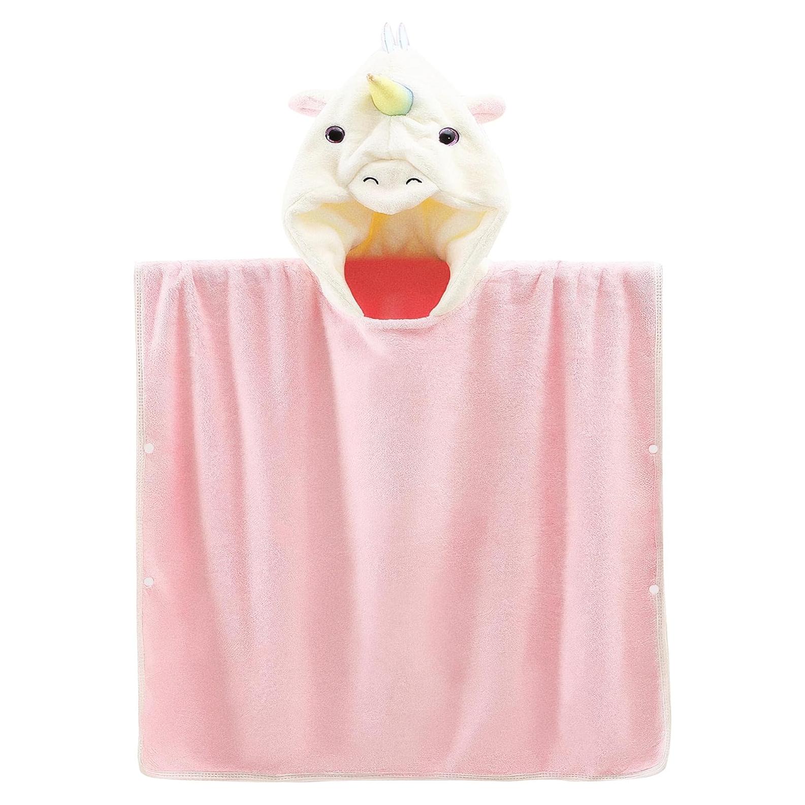 Poncho de Toalla con Capucha Unicornio Rosa ARNUAETY 130x70cm